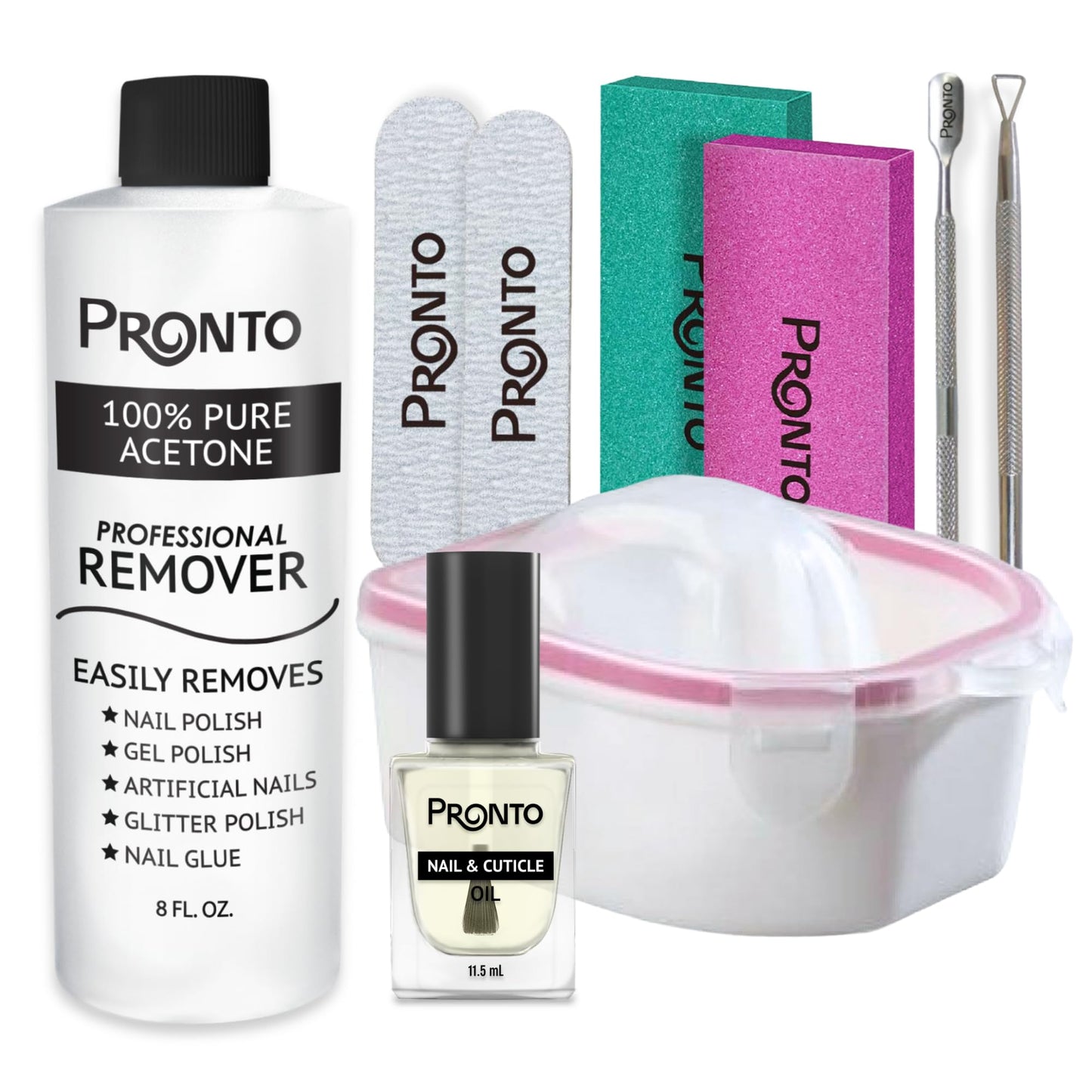 Pronto 100% Pure Acetone - Quick, Professional Nail Polish Remover - For Natural, Gel, Acrylic, Sculptured Nails (8 FL. OZ.)
