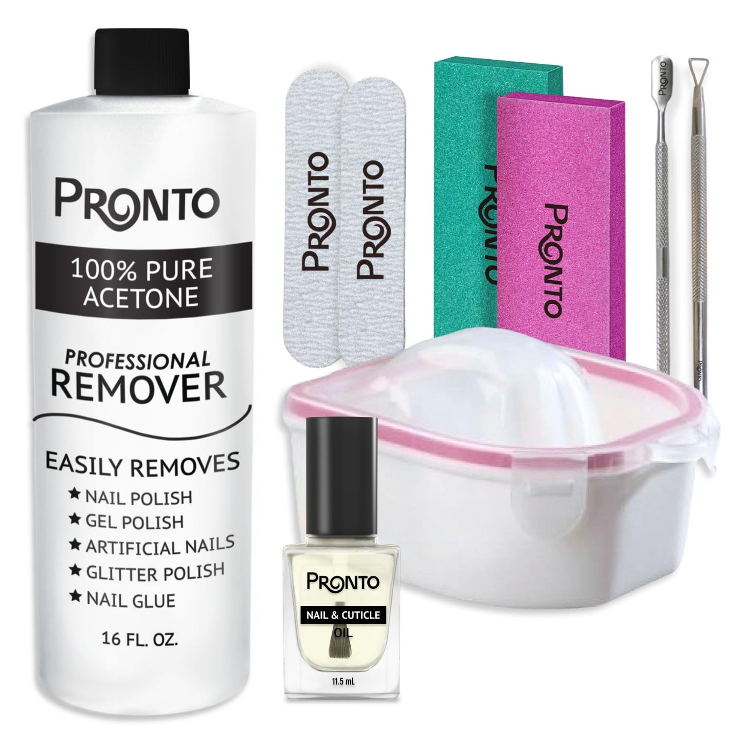 Pronto 100% Pure Acetone - Quick, Professional Nail Polish Remover - For Natural, Gel, Acrylic, Sculptured Nails (8 FL. OZ.)