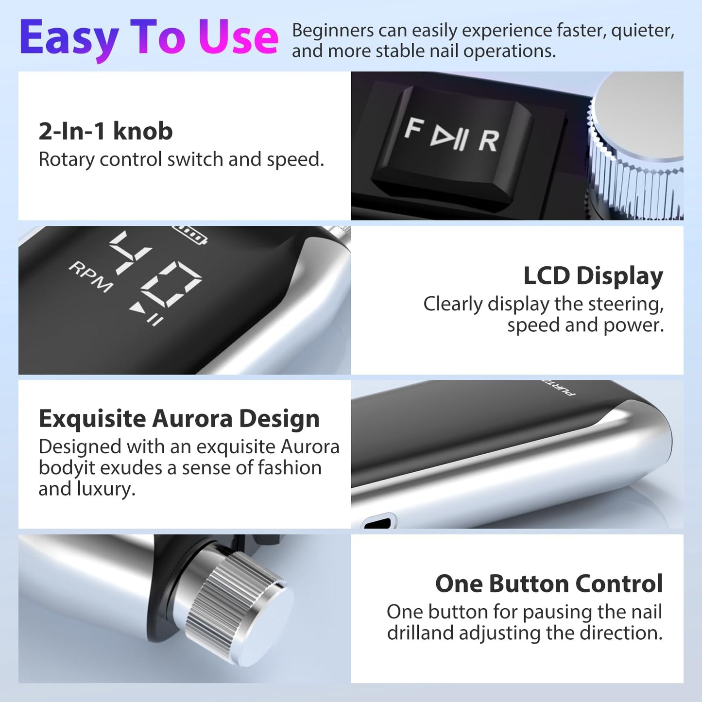 Professional Nail Drill 40,000 RPM, Rechargeable,LCD Display E File Machine for Acrylic Nails Gel Polishing Removing Portable Nails Efile Tools for Manicure Salon & Home (Pink)