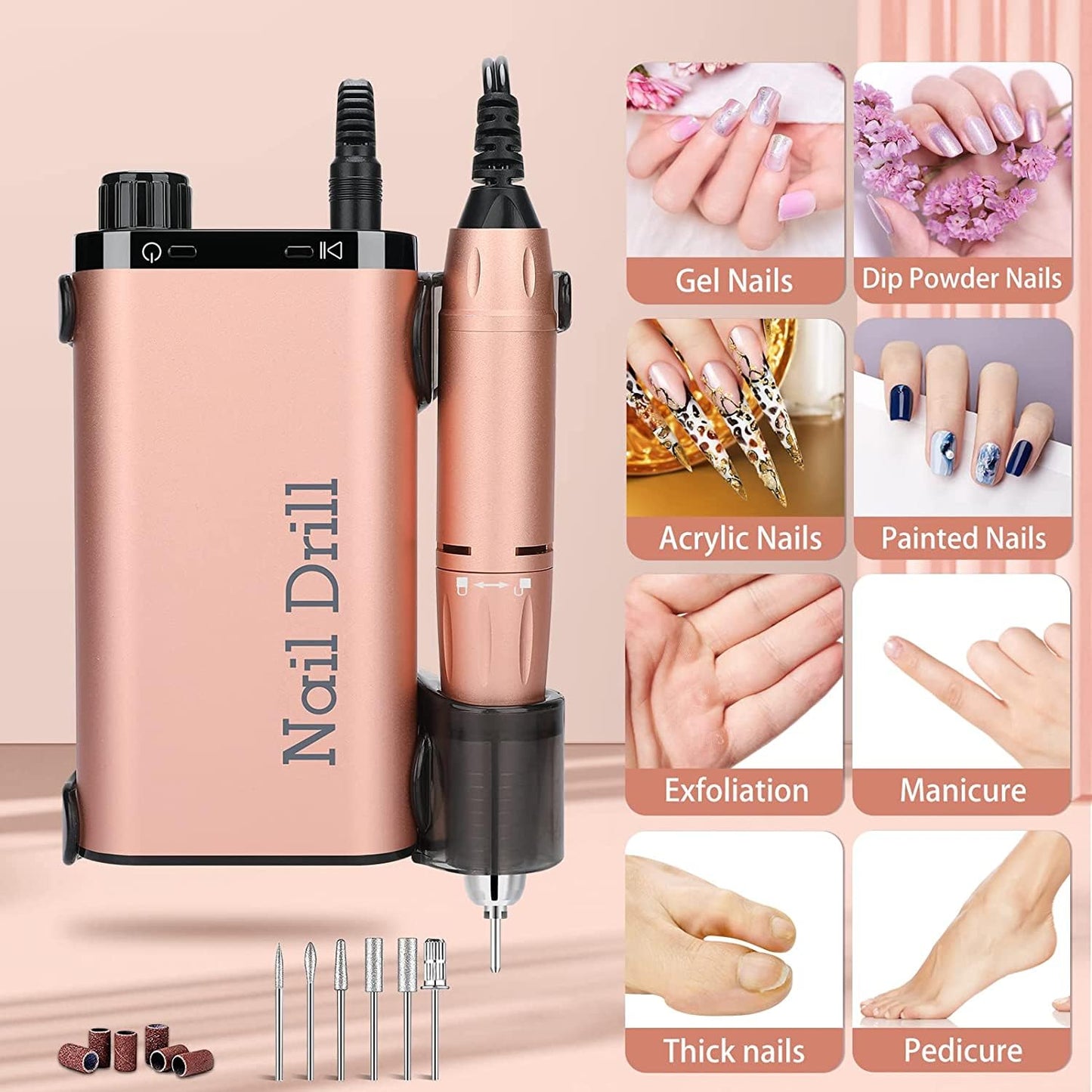 Electric Nail Drill Machine 35000RPM Portable Rechargeable Nail Drill for Acrylic Nails Gel Polishing Removing, Cordless with Bits Kit for Manicure Salon Home(Purple)