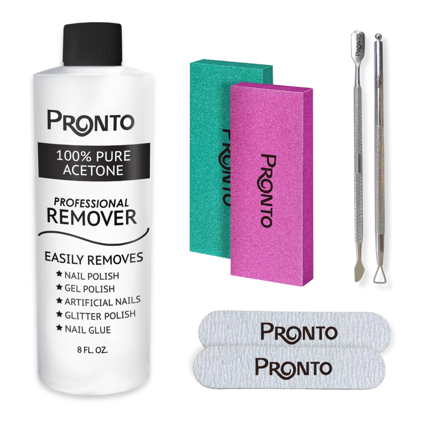 Pronto 100% Pure Acetone - Quick, Professional Nail Polish Remover - For Natural, Gel, Acrylic, Sculptured Nails (8 FL. OZ.)