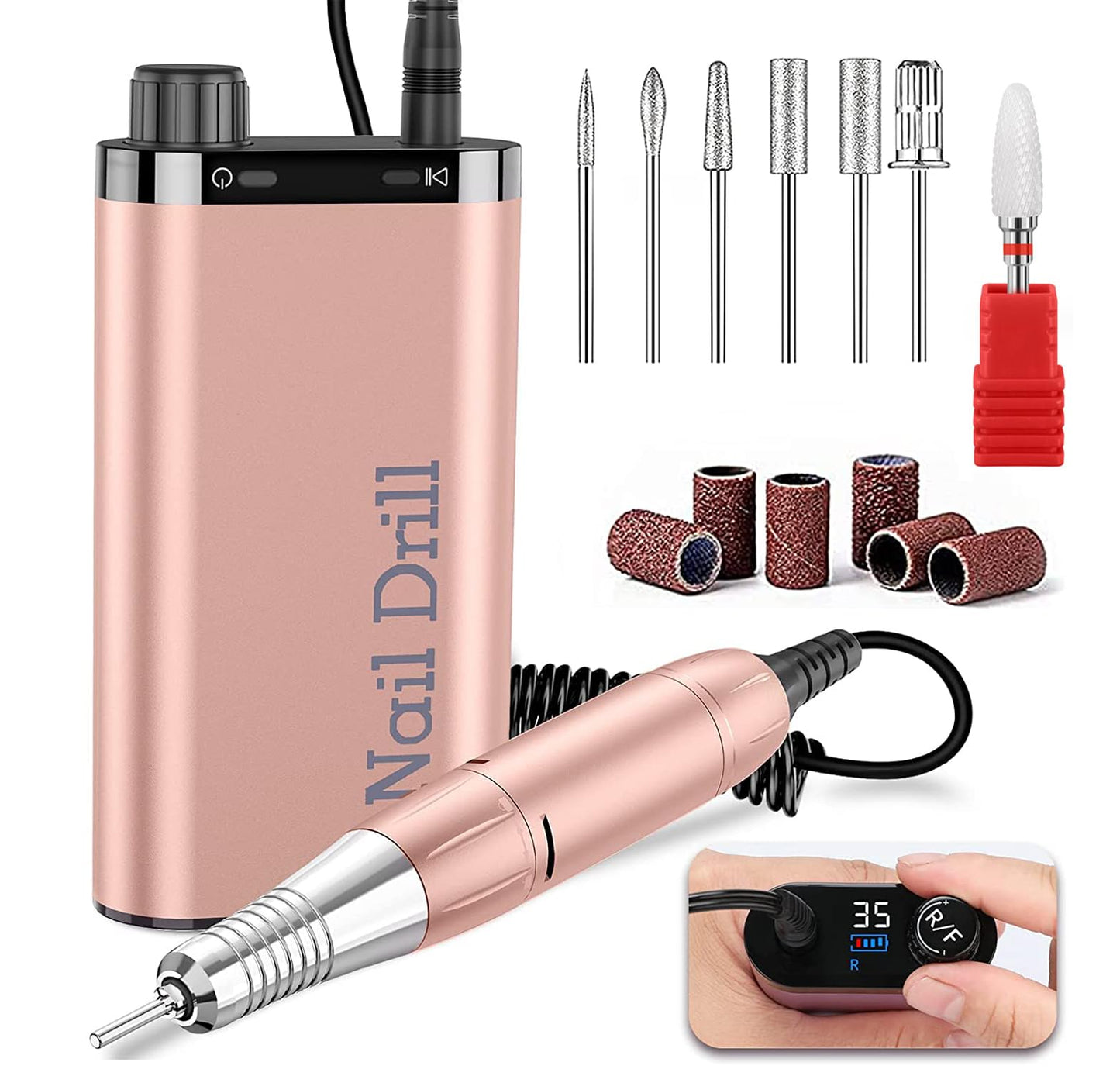 Electric Nail Drill Machine 35000RPM Portable Rechargeable Nail Drill for Acrylic Nails Gel Polishing Removing, Cordless with Bits Kit for Manicure Salon Home(Purple)