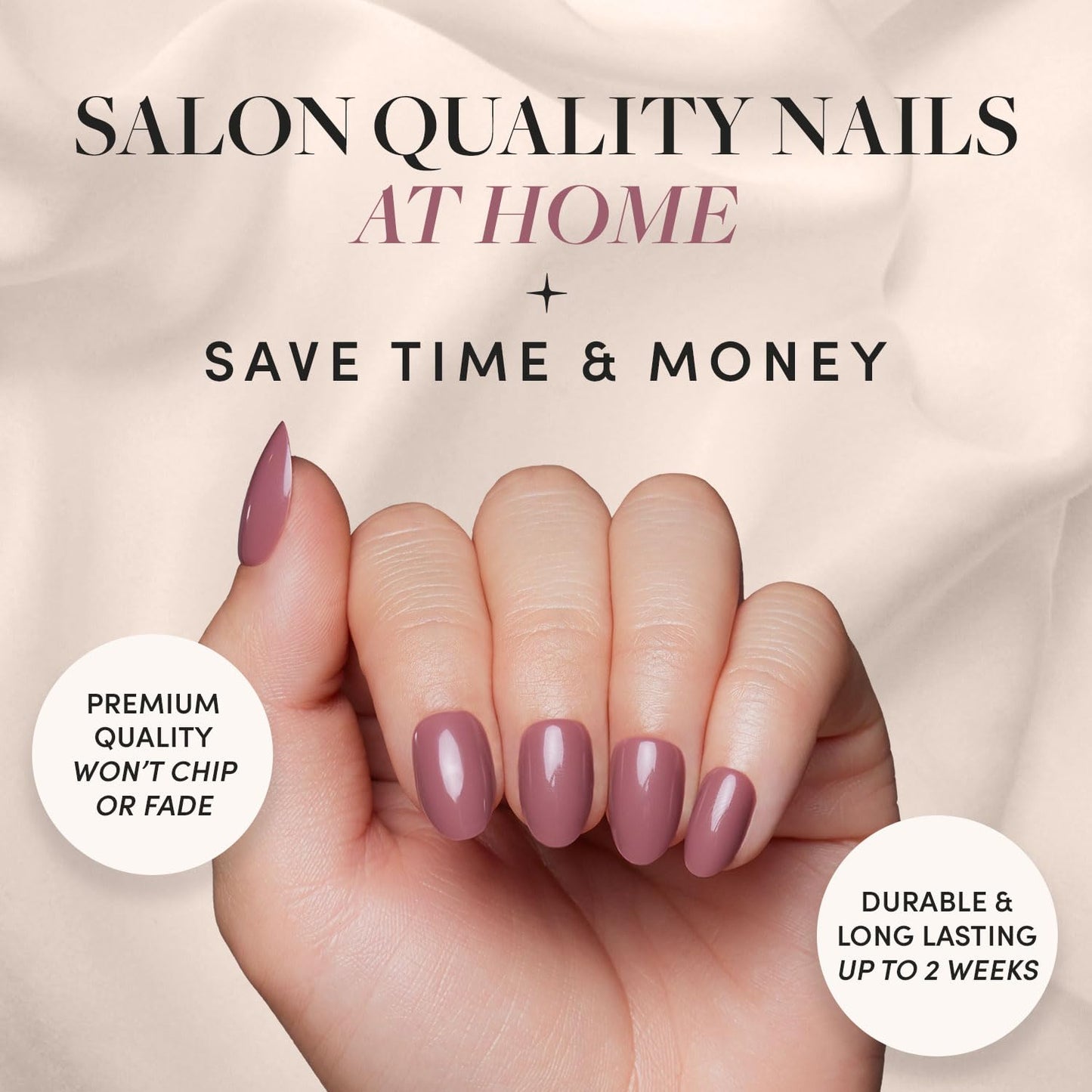 Glamnetic Press On Nails - Fall Mauve | Opaque Muted Blush Mauve Short Oval False Nails, Reusable Stick On Fake Nails with Glue | Salon Quality | 15 Sizes - 30 Nail Kit