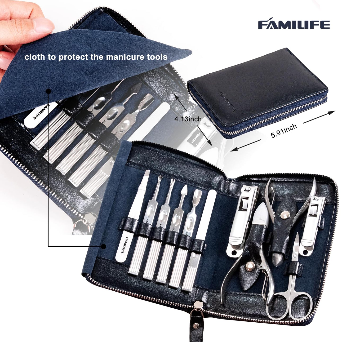 FAMILIFE Manicure Set, Nail Clippers Set Professional Manicure Kit 11 in 1 Stainless Steel Pedicure Tools Nail Kit Mens Grooming Kit with Portable Leather Travel Case Dark Violet Birthday Gifts