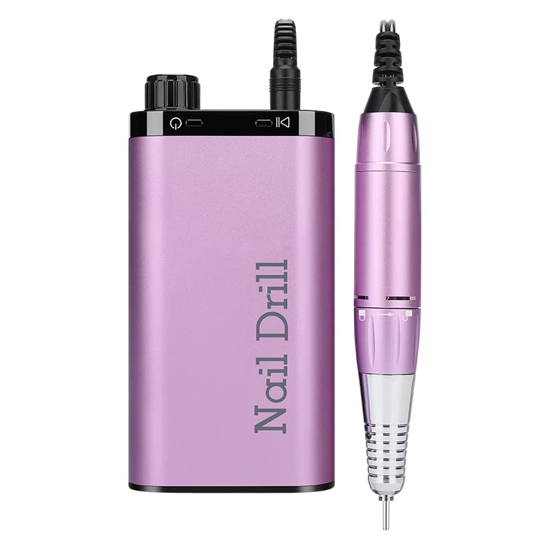 Electric Nail Drill Machine 35000RPM Portable Rechargeable Nail Drill for Acrylic Nails Gel Polishing Removing, Cordless with Bits Kit for Manicure Salon Home(Purple)