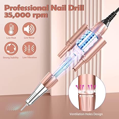 Electric Nail Drill Machine 35000RPM Portable Rechargeable Nail Drill for Acrylic Nails Gel Polishing Removing, Cordless with Bits Kit for Manicure Salon Home(Purple)