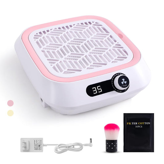 Nail Dust Collector, Powerful Vacuum Fan and Nail Dust Collector Quiet, Professional Salons&Home Use Dust Collector Nail Tech with Reusable Filter and 30pcs Nonwoven Filter and 1pcs Dusting Brush Pink