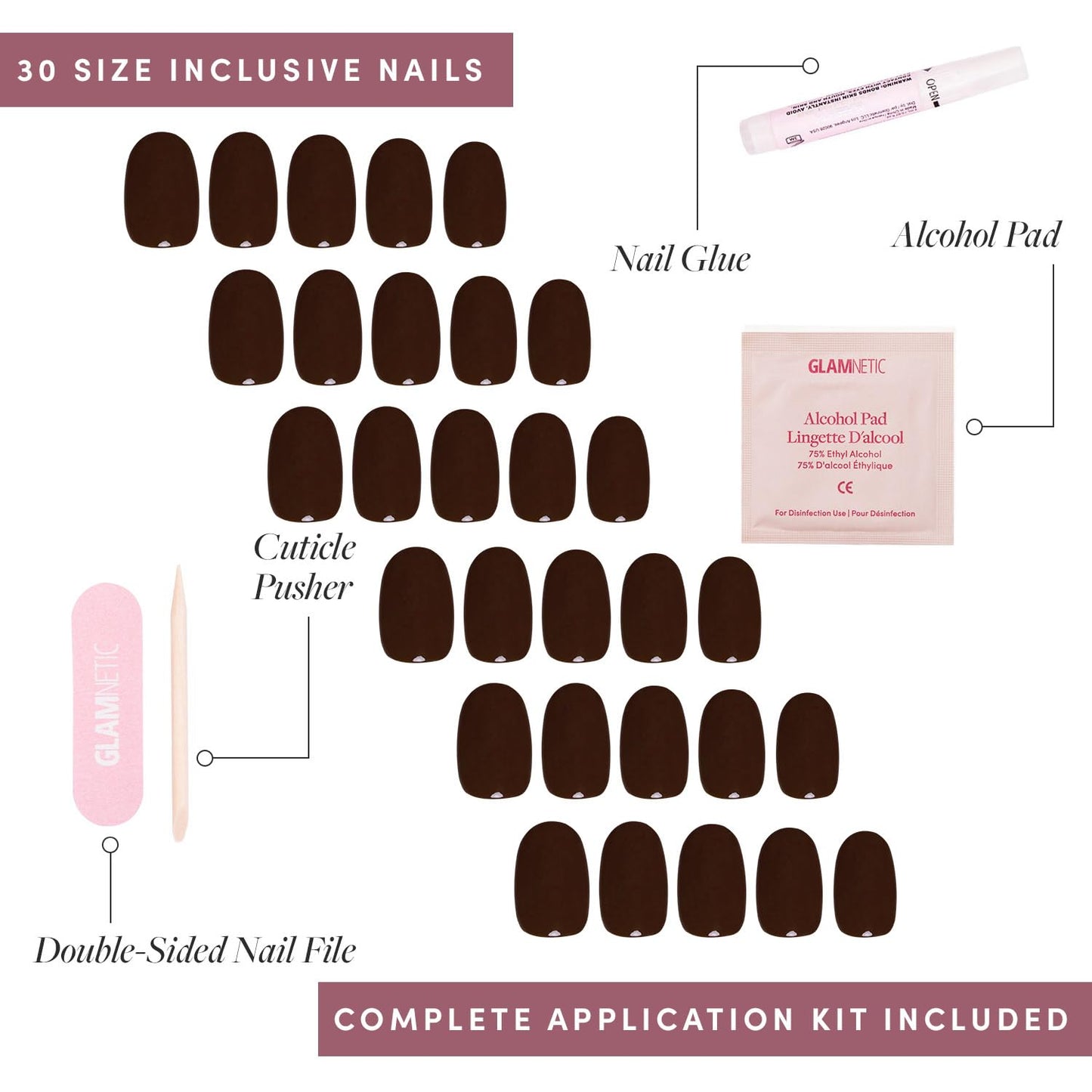 Glamnetic Press On Nails - Fall Mauve | Opaque Muted Blush Mauve Short Oval False Nails, Reusable Stick On Fake Nails with Glue | Salon Quality | 15 Sizes - 30 Nail Kit