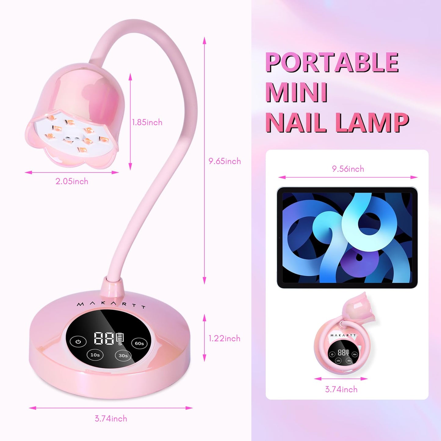 Makartt UV Nail Lamp: Mini UV Light for Gel Nails Polish Luminoza 10W Rechargeable LED Nail Light Nail Dryer with 4 Timers & Auto Sensor, Fast Curing Goosenecks UV Lamp for Home Nail DIY Manicure