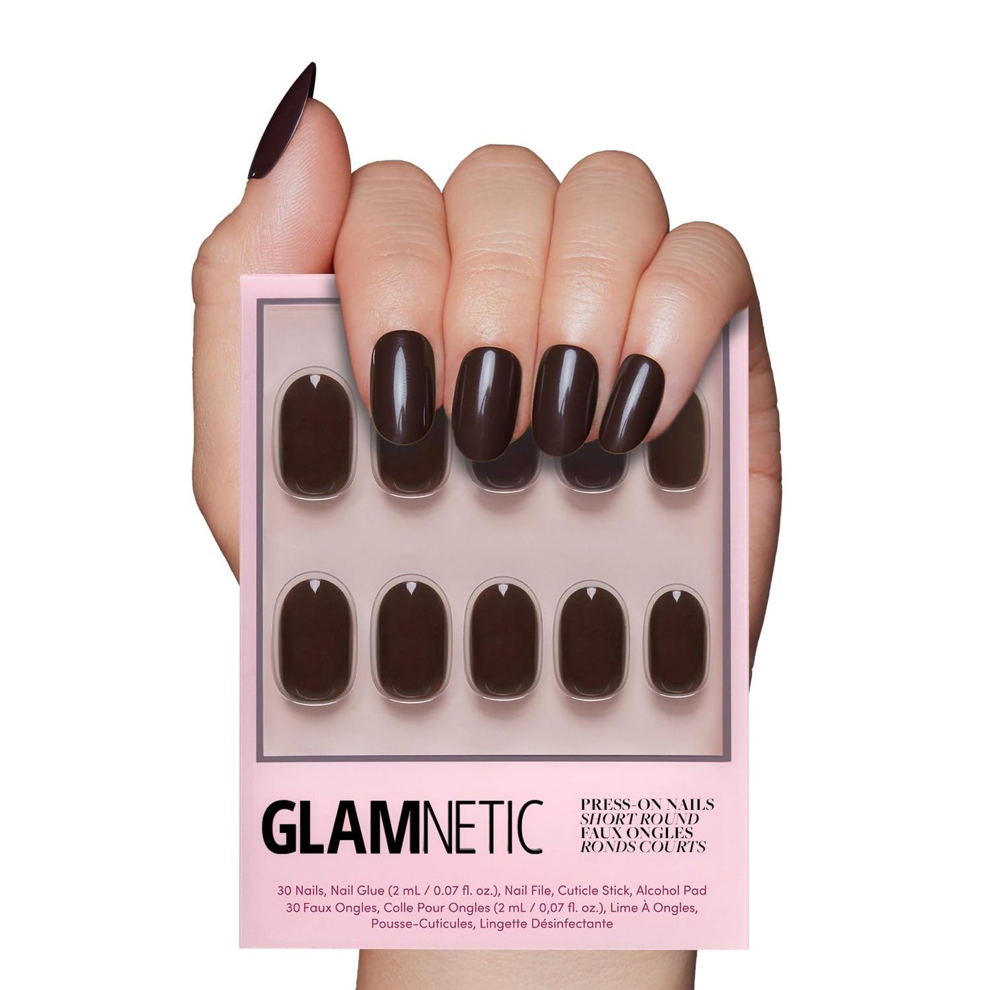 Glamnetic Press On Nails - Fall Mauve | Opaque Muted Blush Mauve Short Oval False Nails, Reusable Stick On Fake Nails with Glue | Salon Quality | 15 Sizes - 30 Nail Kit