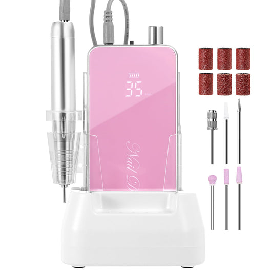Makartt Professional Nail Drill, Nouvella 35000RPM Electric Nail Filer Machine With Coreless Motor for Acrylic Gel Nail，Rechargeable Efile With Nail Drill Bit Set, Manicure Salon Home DIY Use, Pink