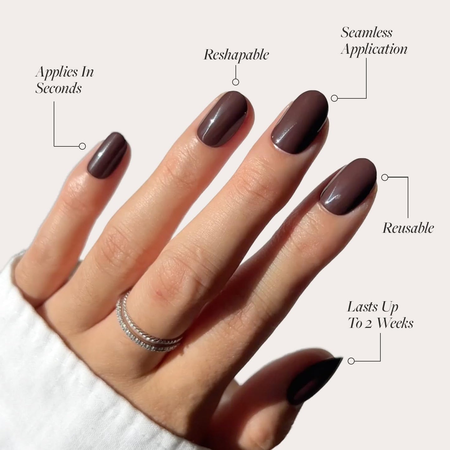 Glamnetic Press On Nails - Fall Mauve | Opaque Muted Blush Mauve Short Oval False Nails, Reusable Stick On Fake Nails with Glue | Salon Quality | 15 Sizes - 30 Nail Kit
