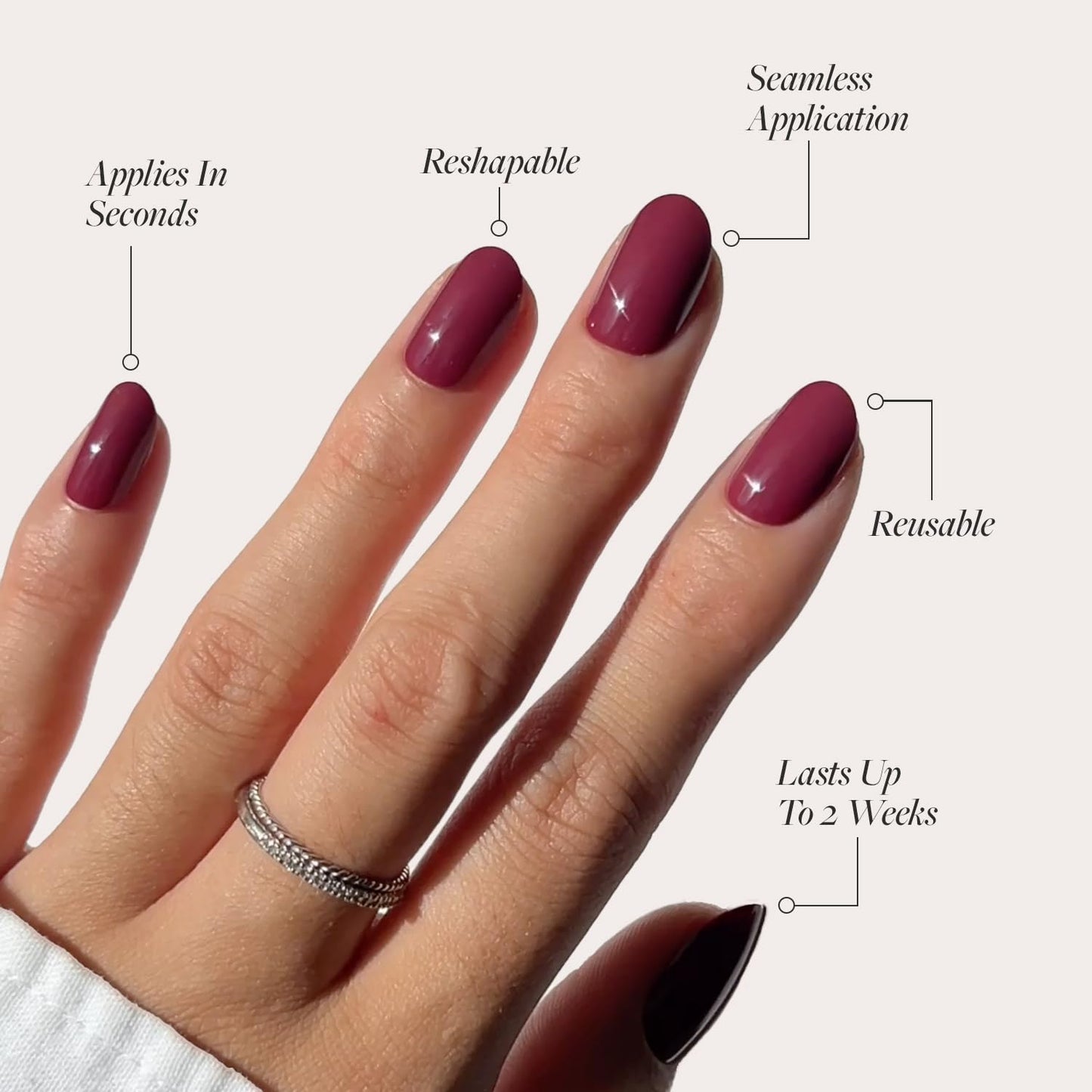 Glamnetic Press On Nails - Fall Mauve | Opaque Muted Blush Mauve Short Oval False Nails, Reusable Stick On Fake Nails with Glue | Salon Quality | 15 Sizes - 30 Nail Kit
