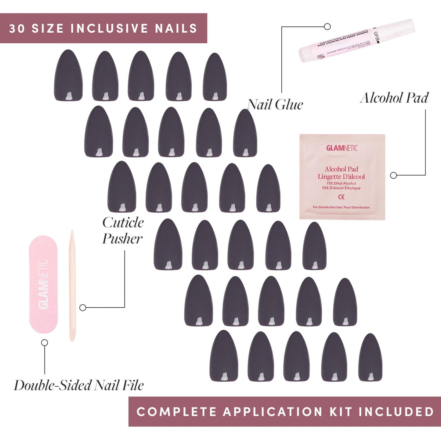 Glamnetic Press On Nails - Fall Mauve | Opaque Muted Blush Mauve Short Oval False Nails, Reusable Stick On Fake Nails with Glue | Salon Quality | 15 Sizes - 30 Nail Kit