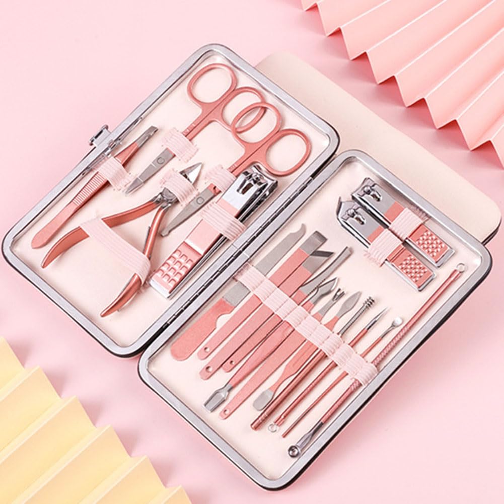 Manicure Set 18pcs Nail Clipper Set with Portable Travel Case Men Women Face Toe Finger Care Tools Manicure Pedicure Tools Grooming Kit Gift for Men Women (Macron Green)