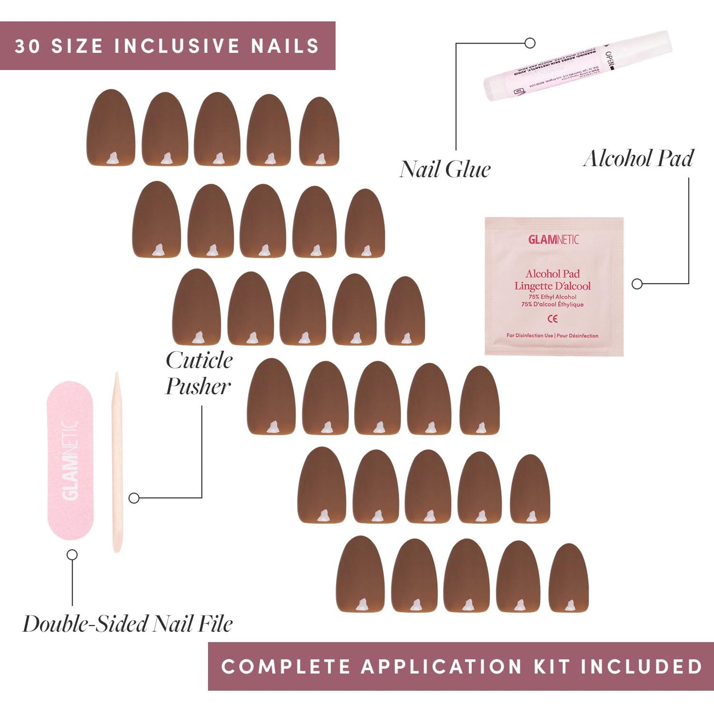 Glamnetic Press On Nails - Fall Mauve | Opaque Muted Blush Mauve Short Oval False Nails, Reusable Stick On Fake Nails with Glue | Salon Quality | 15 Sizes - 30 Nail Kit