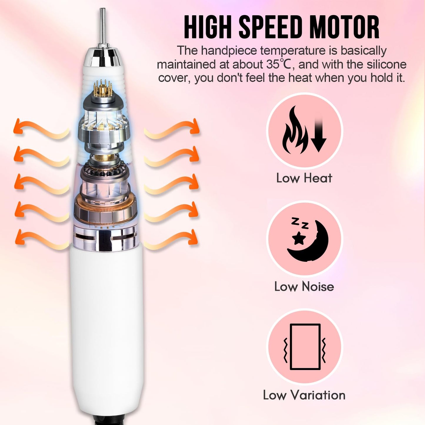Makartt Professional Nail Drill, Nouvella 35000RPM Electric Nail Filer Machine With Coreless Motor for Acrylic Gel Nail，Rechargeable Efile With Nail Drill Bit Set, Manicure Salon Home DIY Use, Pink