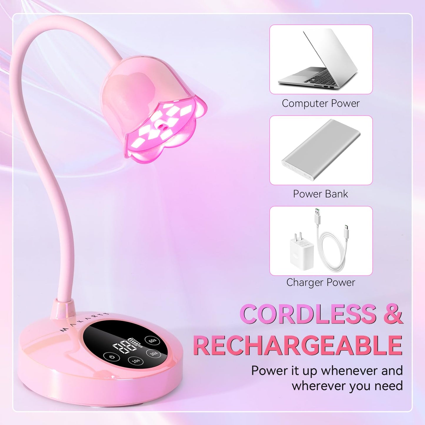 Makartt UV Nail Lamp: Mini UV Light for Gel Nails Polish Luminoza 10W Rechargeable LED Nail Light Nail Dryer with 4 Timers & Auto Sensor, Fast Curing Goosenecks UV Lamp for Home Nail DIY Manicure