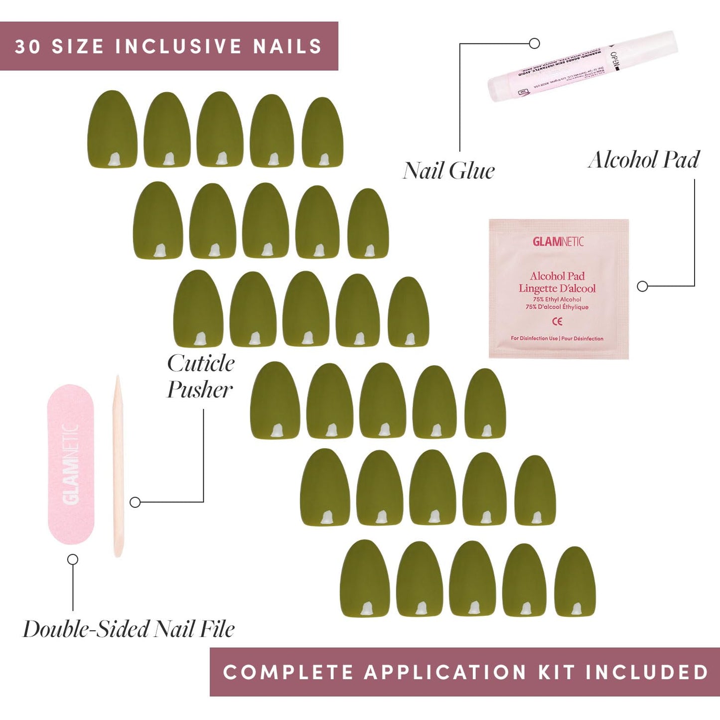 Glamnetic Press On Nails - Fall Mauve | Opaque Muted Blush Mauve Short Oval False Nails, Reusable Stick On Fake Nails with Glue | Salon Quality | 15 Sizes - 30 Nail Kit