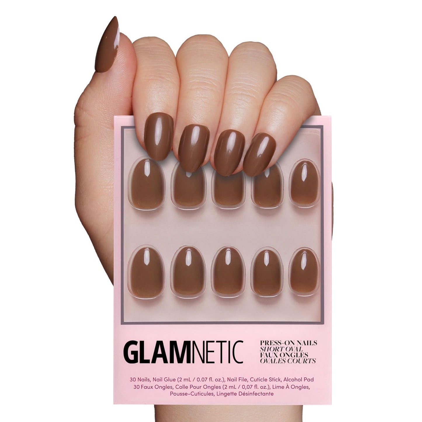 Glamnetic Press On Nails - Fall Mauve | Opaque Muted Blush Mauve Short Oval False Nails, Reusable Stick On Fake Nails with Glue | Salon Quality | 15 Sizes - 30 Nail Kit