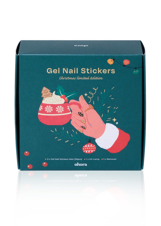 ohora Semi Cured Gel Nail Strip Set (2024 Christmas Set (Limited Edition)) - Works with UV/LED Lamps, Salon-Quality, Long Lasting, Easy to Apply/Remove - Includes 2 Prep Pads, Nail File, Wooden Stick