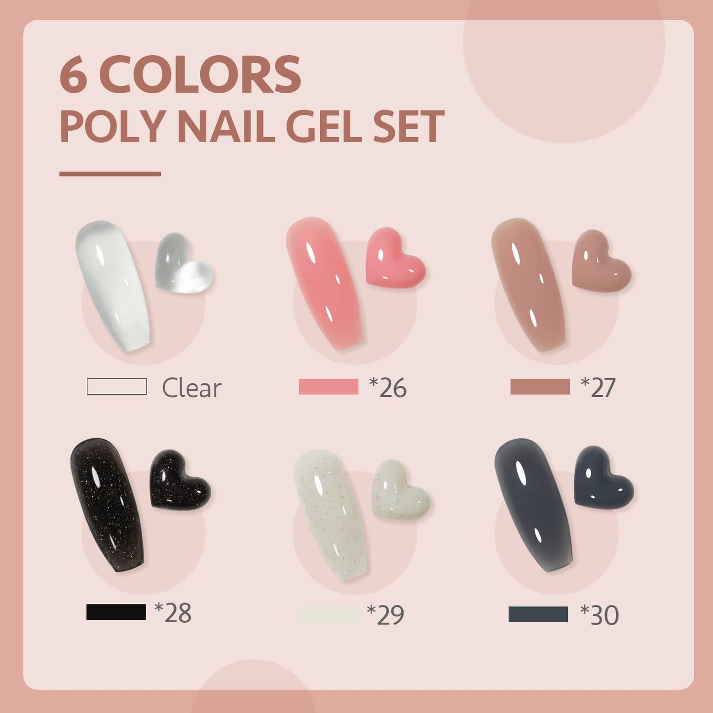 GAOY Poly Gel Nail Kit with U V Light Starter Kit, 6 Pcs Builder Gel Nail Extension Kit for Beginners with Everything Nail Art DIY