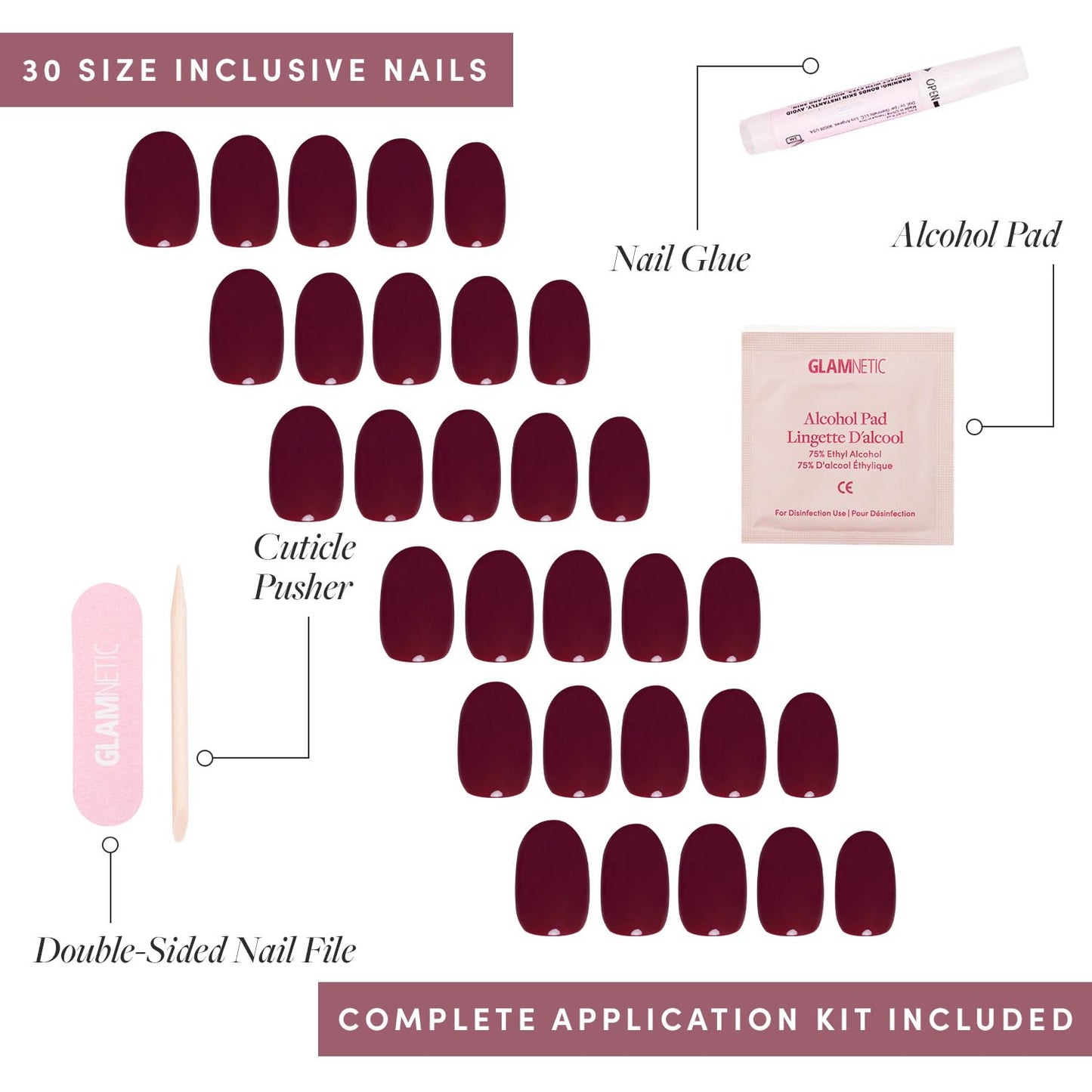 Glamnetic Press On Nails - Fall Mauve | Opaque Muted Blush Mauve Short Oval False Nails, Reusable Stick On Fake Nails with Glue | Salon Quality | 15 Sizes - 30 Nail Kit
