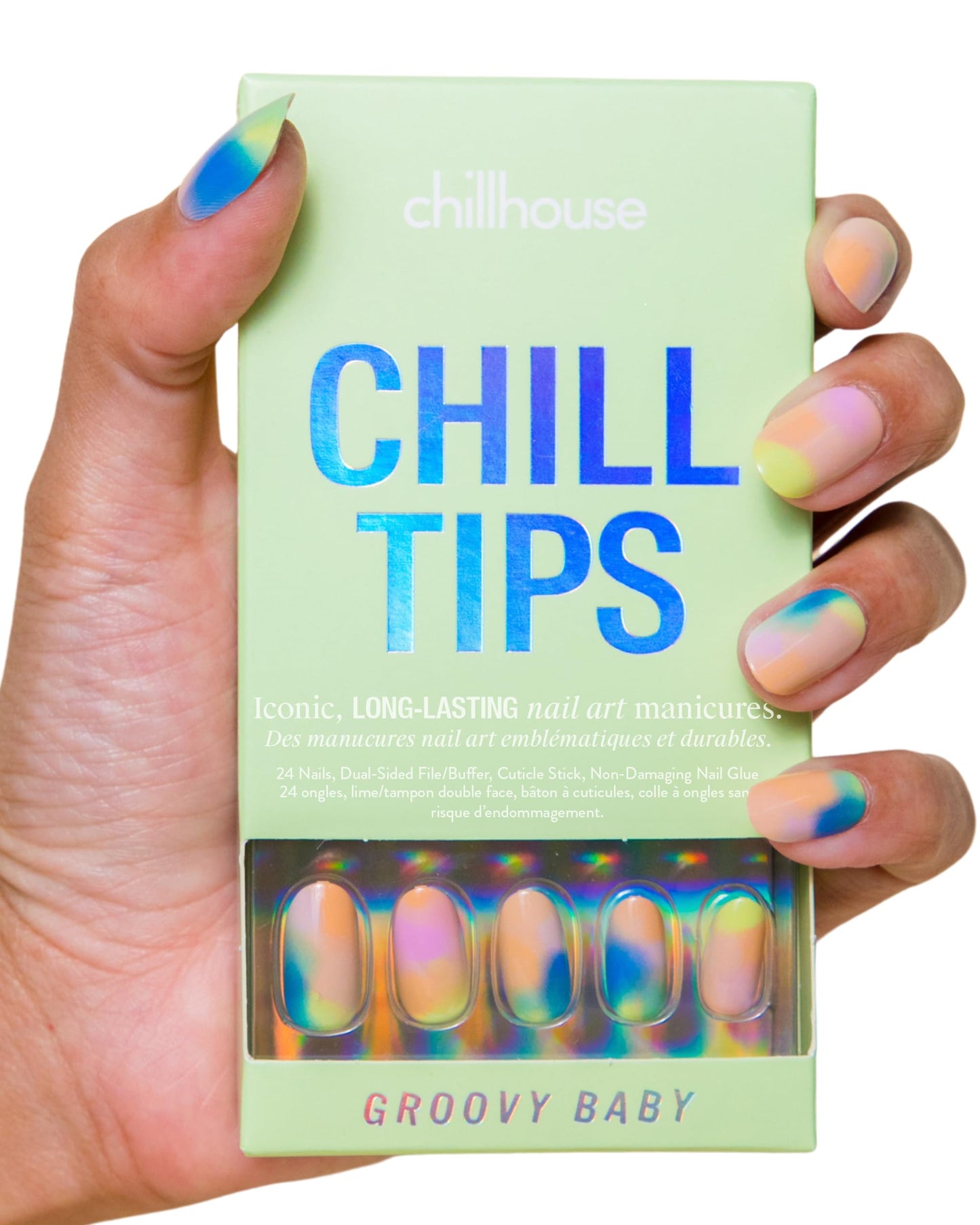 Chillhouse Chill Tips Signatures Press On Nails Kit, Going to the Barre - 24 Nail Shapes & Sizes, Dual-Sided Buffer & File, Cuticle Stick & Glue - Long-Lasting Nail Art Manicures