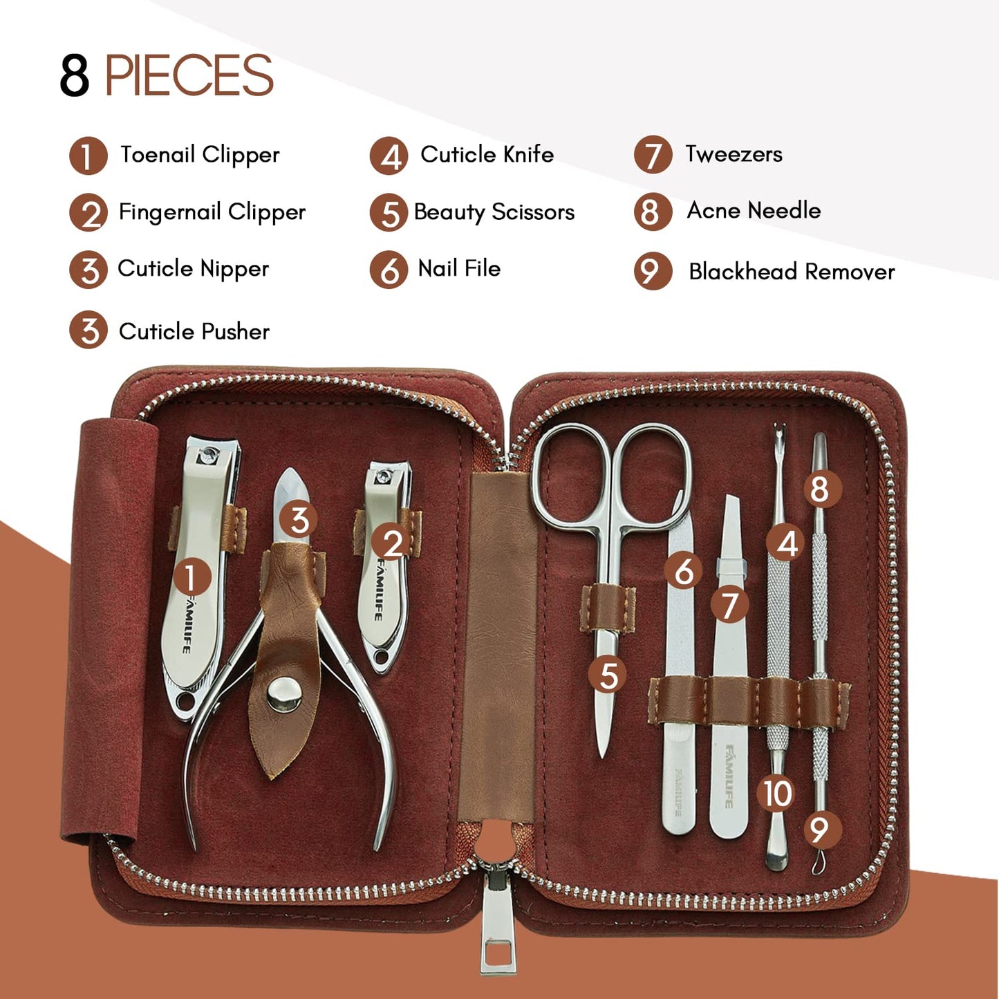 FAMILIFE Manicure Set, Nail Clippers Set Professional Manicure Kit 11 in 1 Stainless Steel Pedicure Tools Nail Kit Mens Grooming Kit with Portable Leather Travel Case Dark Violet Birthday Gifts