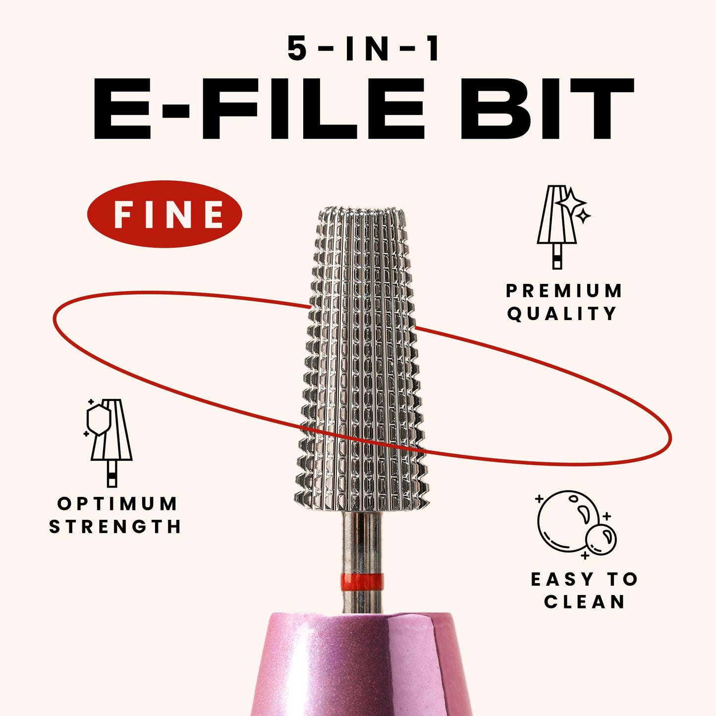 5-In-1 Professional Nail Drill Bits (Medium) - Electric Nail Drill Kit for Manicure, Pedicure & 3D Art - Portable EFile Nail Tech Drill Bits for Nail Technicians, Salon & Home DIY