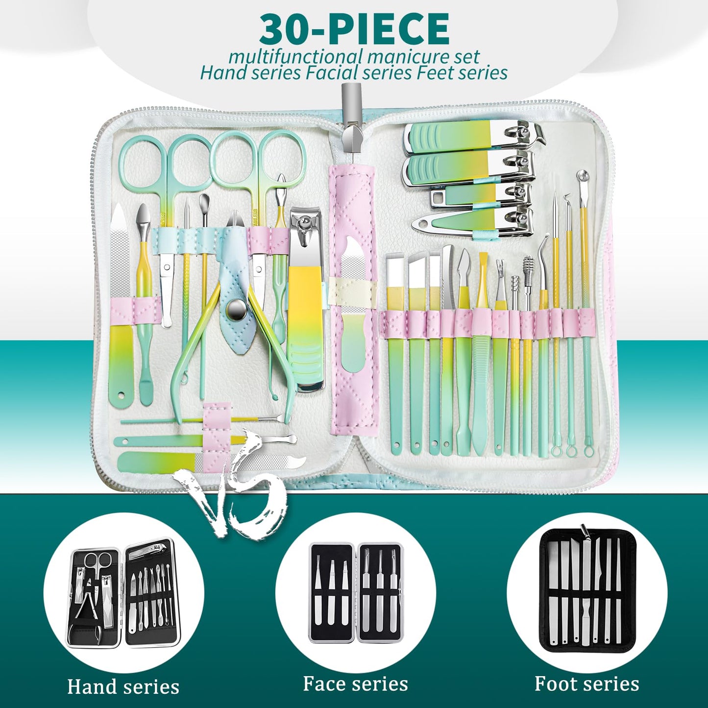Manicure Set Personal Care Mens Grooming Kit, 30 In 1 Professional Manicure Kit Pedicure Kit, Nail Clippers for Men and Beauty Tool Portable Set, with Luxurious Travel Case (Black)