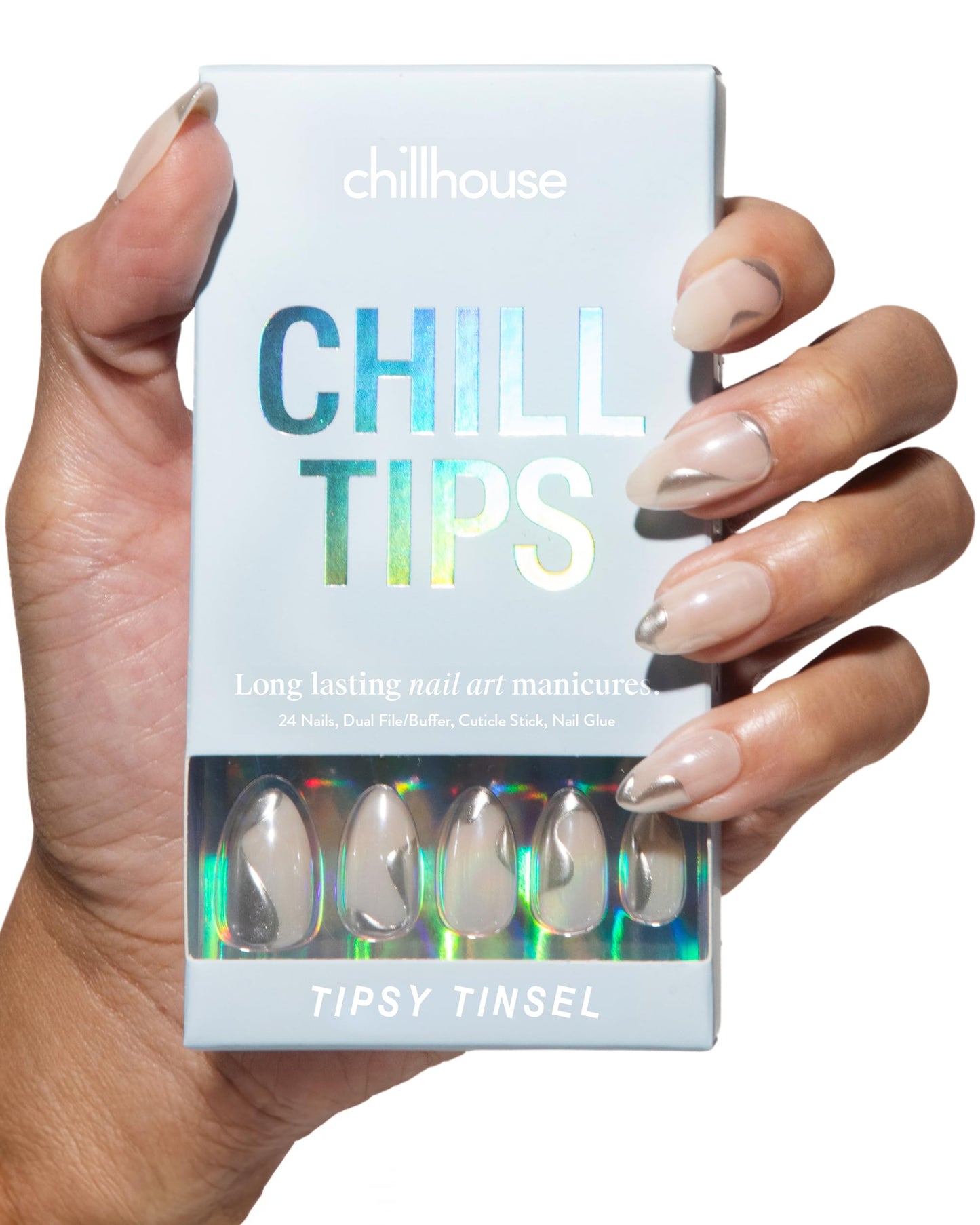 Chillhouse Chill Tips Signatures Press On Nails Kit, Going to the Barre - 24 Nail Shapes & Sizes, Dual-Sided Buffer & File, Cuticle Stick & Glue - Long-Lasting Nail Art Manicures