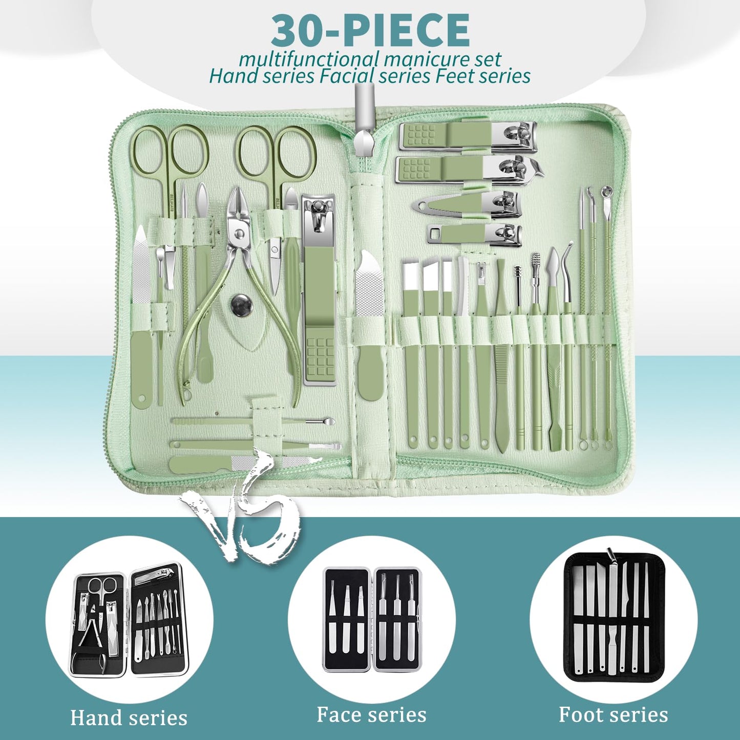 Manicure Set Personal Care Mens Grooming Kit, 30 In 1 Professional Manicure Kit Pedicure Kit, Nail Clippers for Men and Beauty Tool Portable Set, with Luxurious Travel Case (Black)