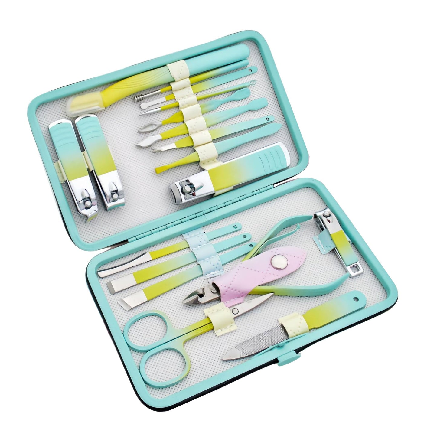 Manicure Set 18pcs Nail Clipper Set with Portable Travel Case Men Women Face Toe Finger Care Tools Manicure Pedicure Tools Grooming Kit Gift for Men Women (Macron Green)