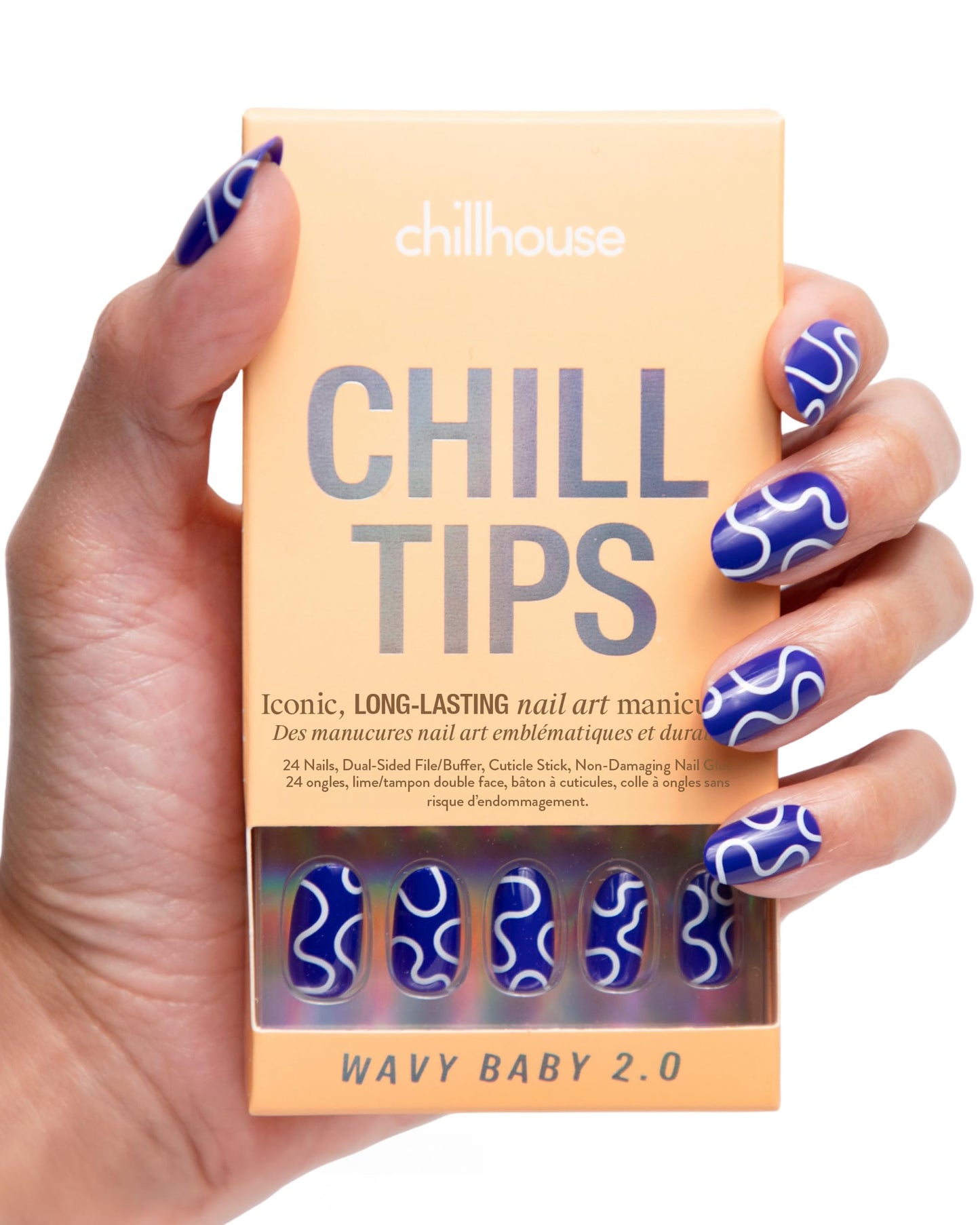 Chillhouse Chill Tips Signatures Press On Nails Kit, Going to the Barre - 24 Nail Shapes & Sizes, Dual-Sided Buffer & File, Cuticle Stick & Glue - Long-Lasting Nail Art Manicures