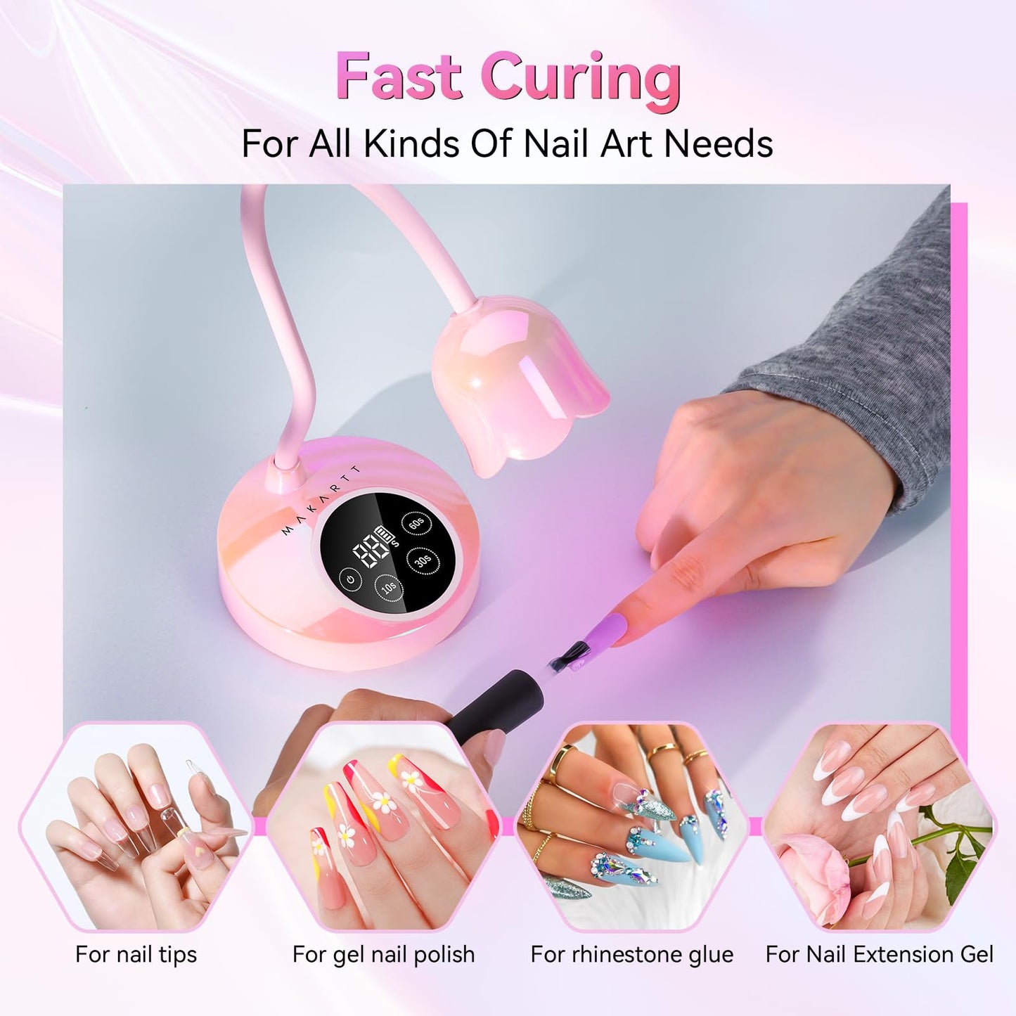 Makartt UV Nail Lamp: Mini UV Light for Gel Nails Polish Luminoza 10W Rechargeable LED Nail Light Nail Dryer with 4 Timers & Auto Sensor, Fast Curing Goosenecks UV Lamp for Home Nail DIY Manicure