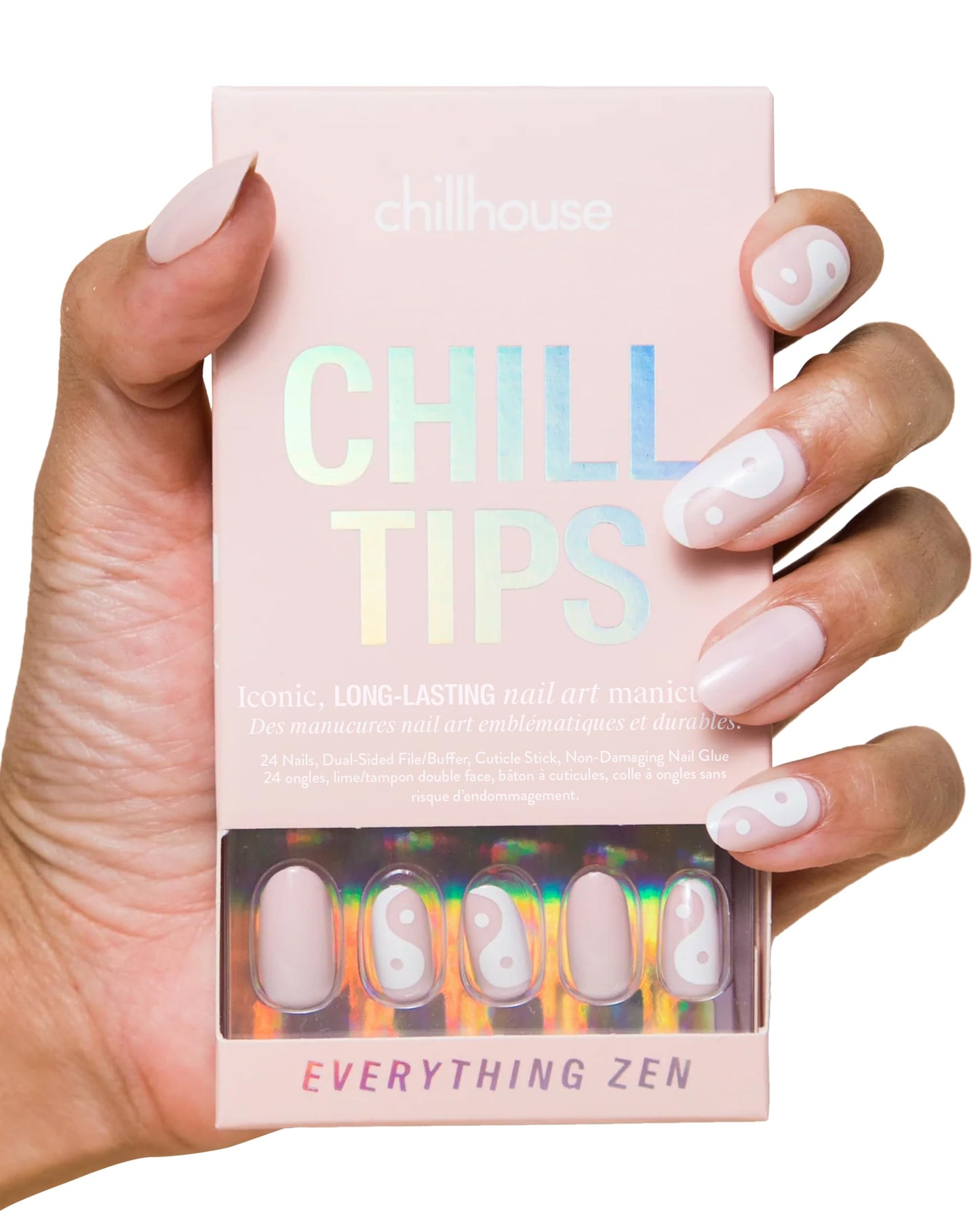 Chillhouse Chill Tips Signatures Press On Nails Kit, Going to the Barre - 24 Nail Shapes & Sizes, Dual-Sided Buffer & File, Cuticle Stick & Glue - Long-Lasting Nail Art Manicures