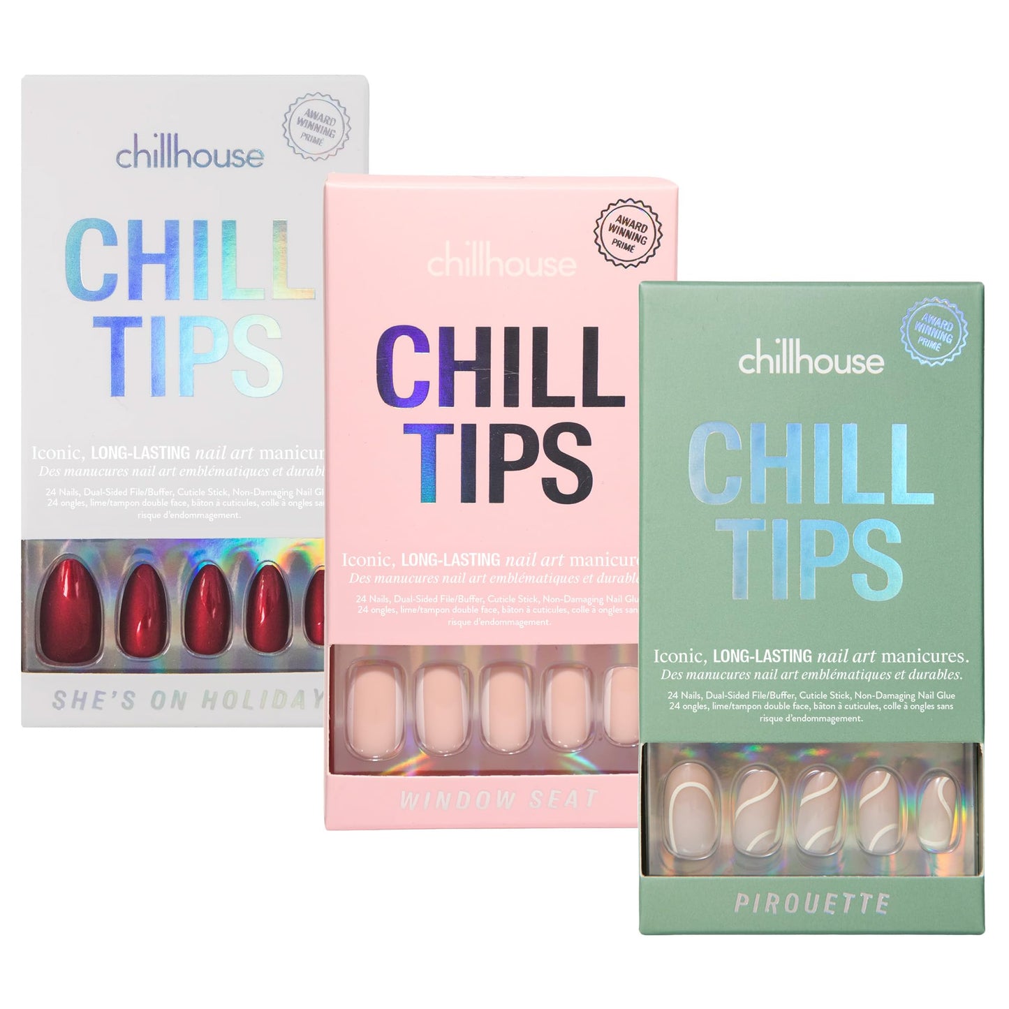Chillhouse Chill Tips Signatures Press On Nails Kit, Going to the Barre - 24 Nail Shapes & Sizes, Dual-Sided Buffer & File, Cuticle Stick & Glue - Long-Lasting Nail Art Manicures