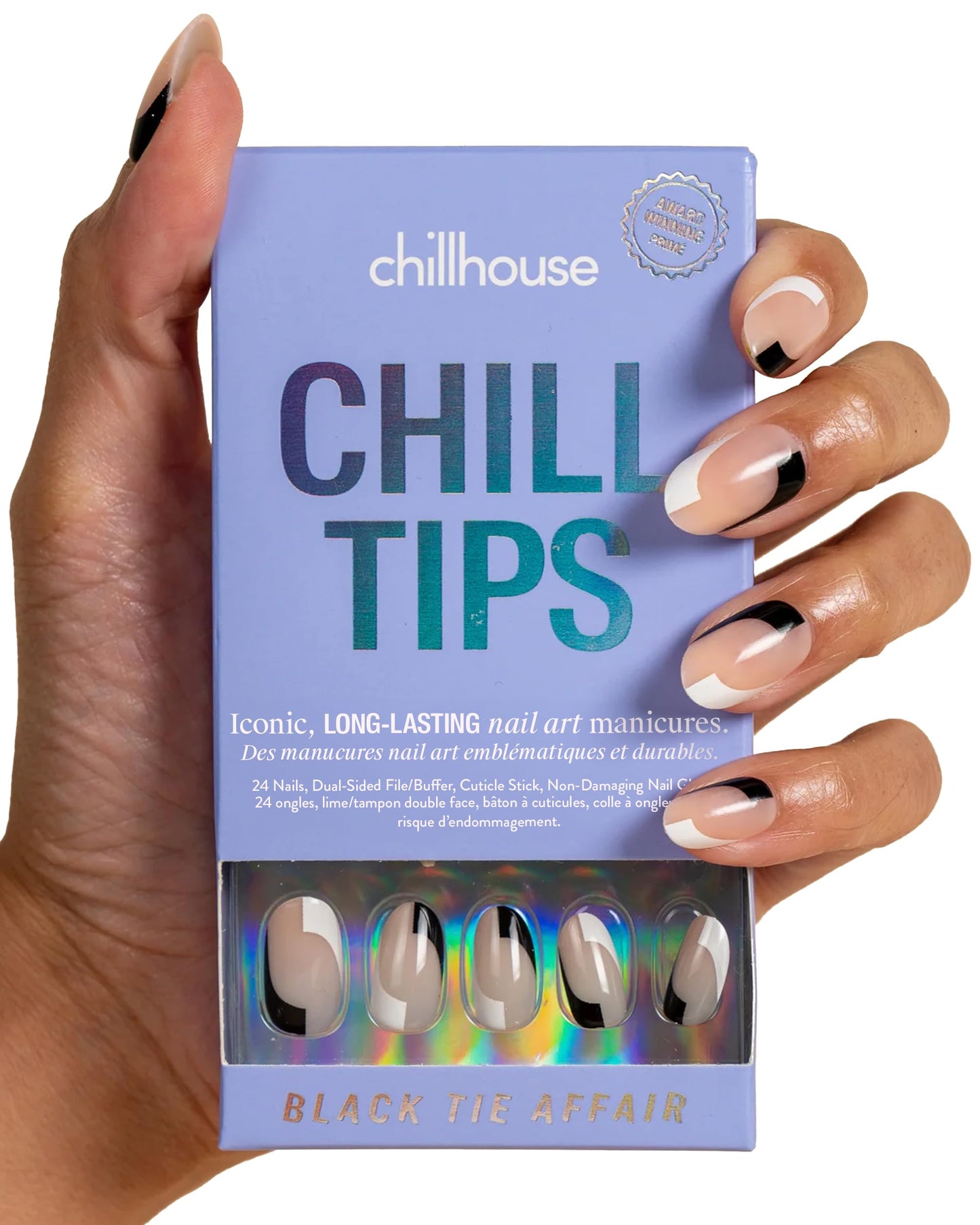 Chillhouse Chill Tips Signatures Press On Nails Kit, Going to the Barre - 24 Nail Shapes & Sizes, Dual-Sided Buffer & File, Cuticle Stick & Glue - Long-Lasting Nail Art Manicures