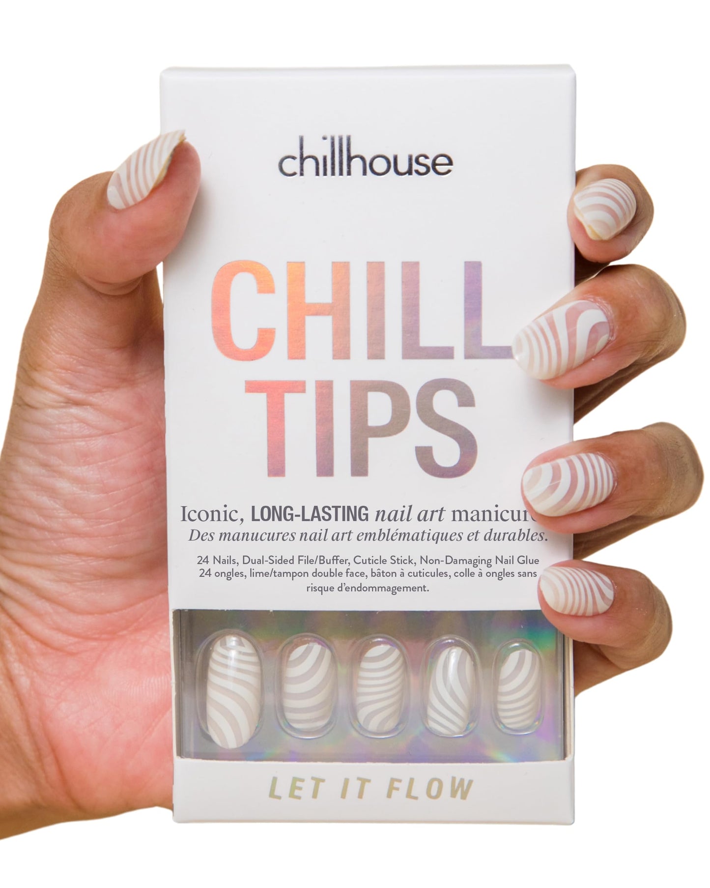 Chillhouse Chill Tips Signatures Press On Nails Kit, Going to the Barre - 24 Nail Shapes & Sizes, Dual-Sided Buffer & File, Cuticle Stick & Glue - Long-Lasting Nail Art Manicures