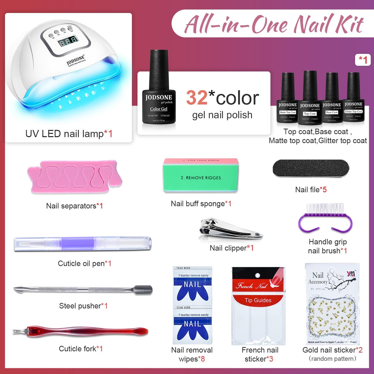JODSONE Gel Nail Polish Kit with U V Light 32 Colors Gel Polish Nail Kit Soak Off Gel Nail Set Manicure Tools Nail Gel Kit Gifts for Women
