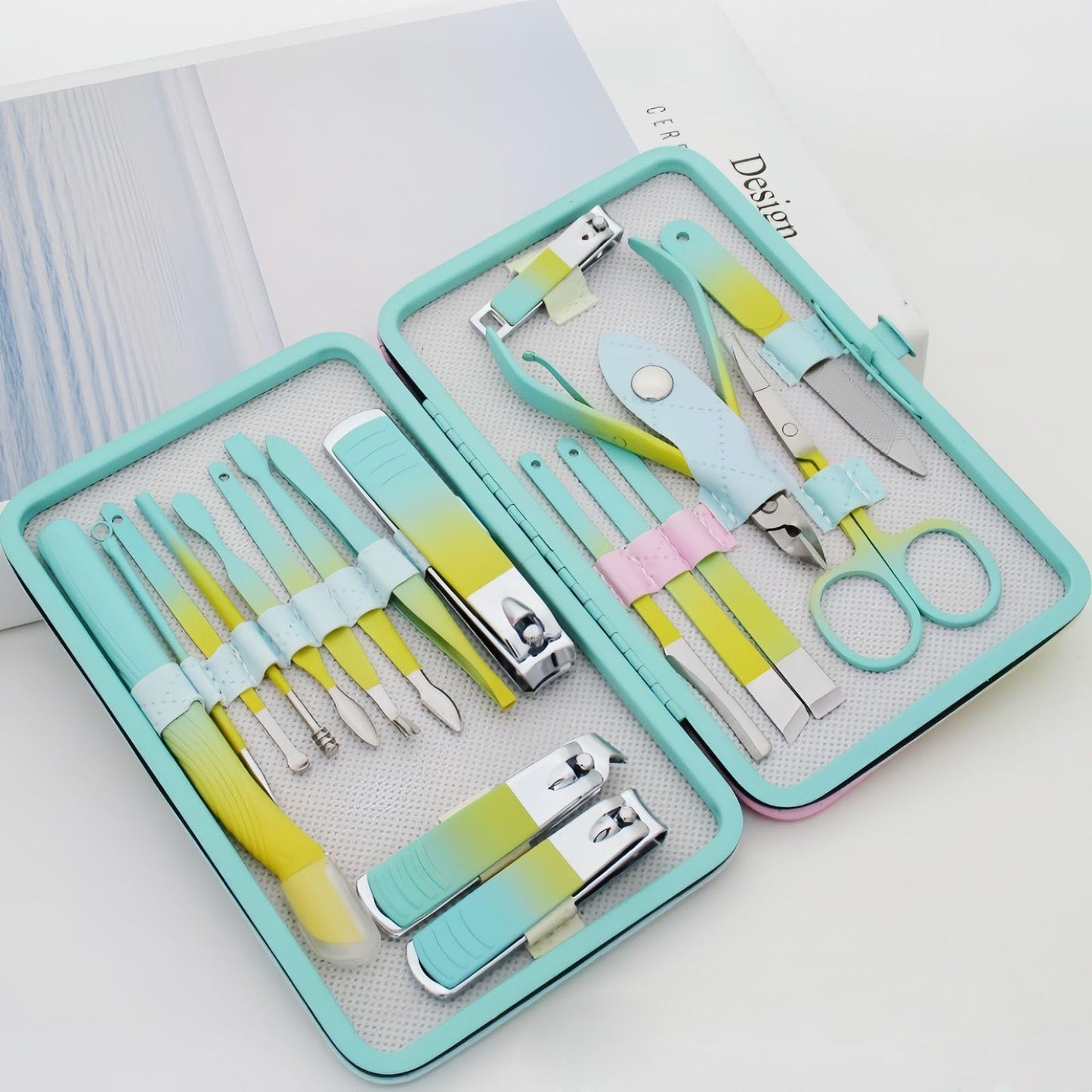 Manicure Set 18pcs Nail Clipper Set with Portable Travel Case Men Women Face Toe Finger Care Tools Manicure Pedicure Tools Grooming Kit Gift for Men Women (Macron Green)