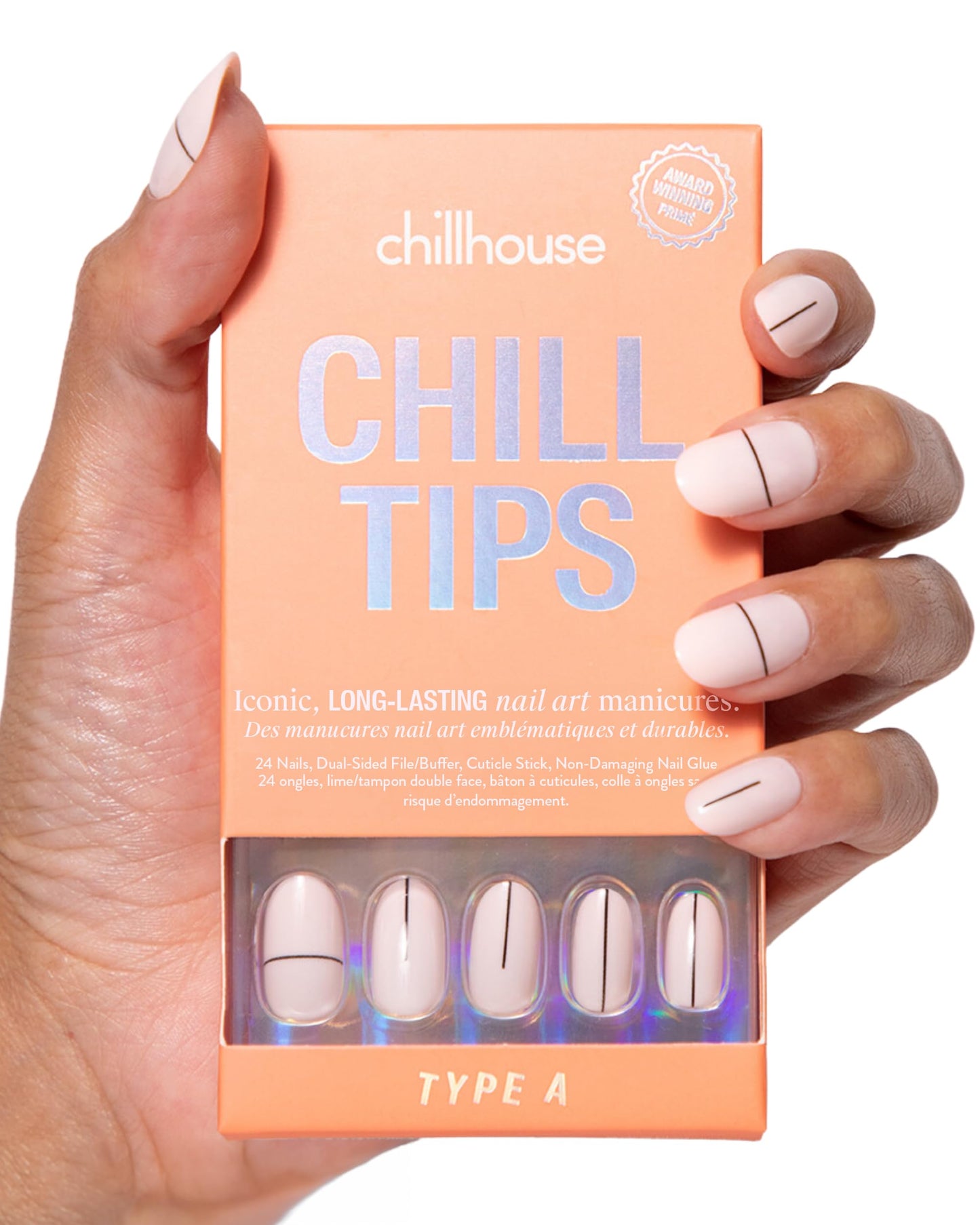 Chillhouse Chill Tips Signatures Press On Nails Kit, Going to the Barre - 24 Nail Shapes & Sizes, Dual-Sided Buffer & File, Cuticle Stick & Glue - Long-Lasting Nail Art Manicures