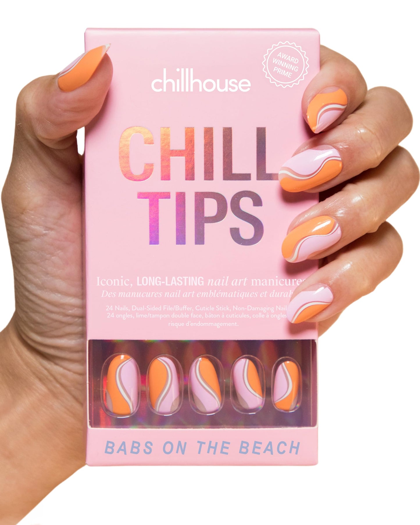 Chillhouse Chill Tips Signatures Press On Nails Kit, Going to the Barre - 24 Nail Shapes & Sizes, Dual-Sided Buffer & File, Cuticle Stick & Glue - Long-Lasting Nail Art Manicures