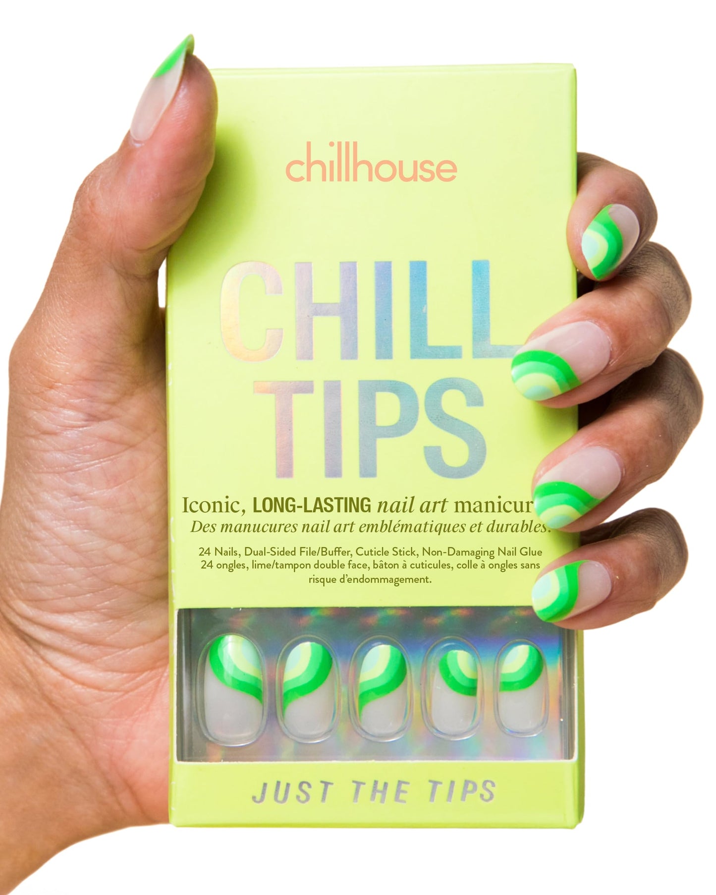 Chillhouse Chill Tips Signatures Press On Nails Kit, Going to the Barre - 24 Nail Shapes & Sizes, Dual-Sided Buffer & File, Cuticle Stick & Glue - Long-Lasting Nail Art Manicures