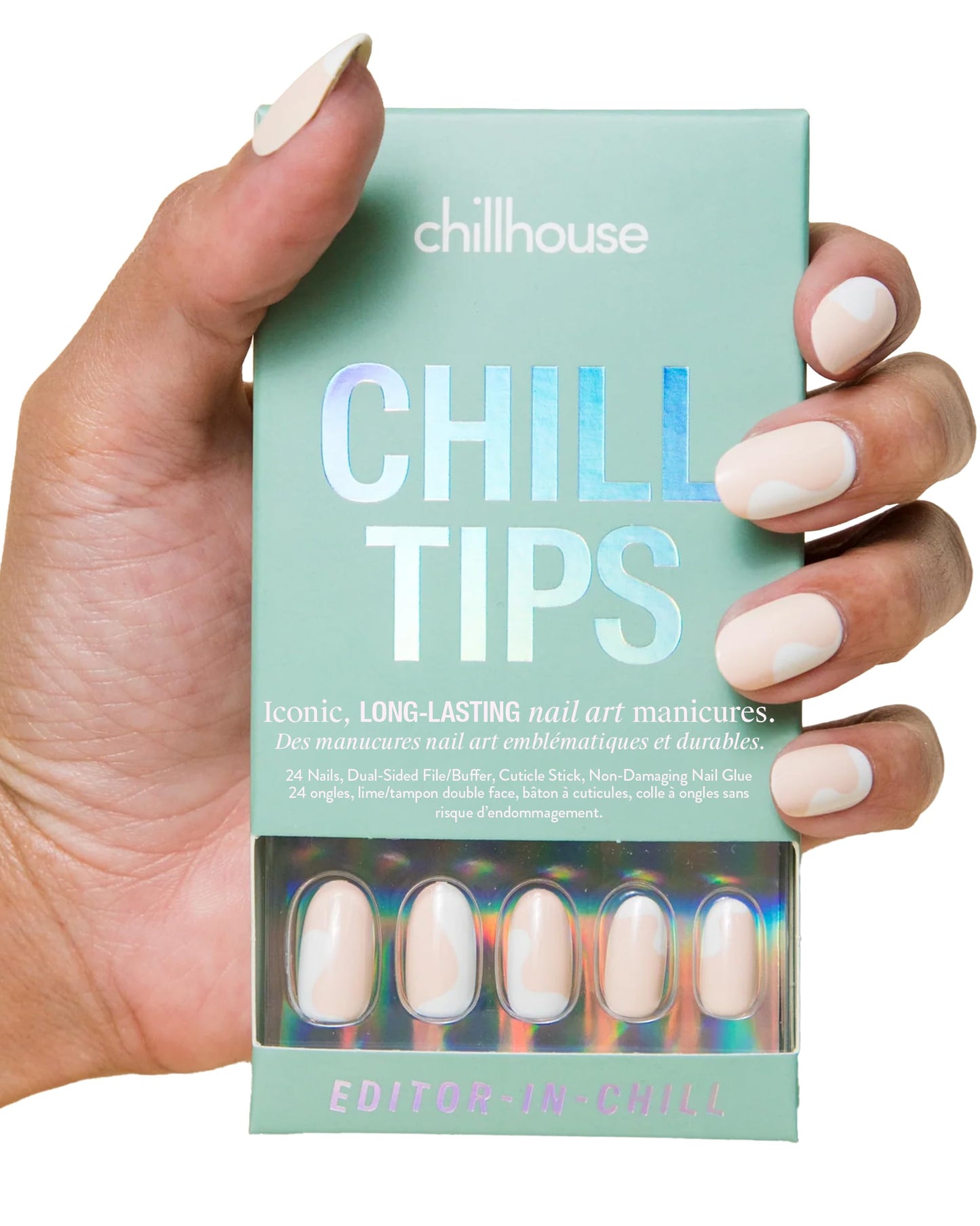 Chillhouse Chill Tips Signatures Press On Nails Kit, Going to the Barre - 24 Nail Shapes & Sizes, Dual-Sided Buffer & File, Cuticle Stick & Glue - Long-Lasting Nail Art Manicures