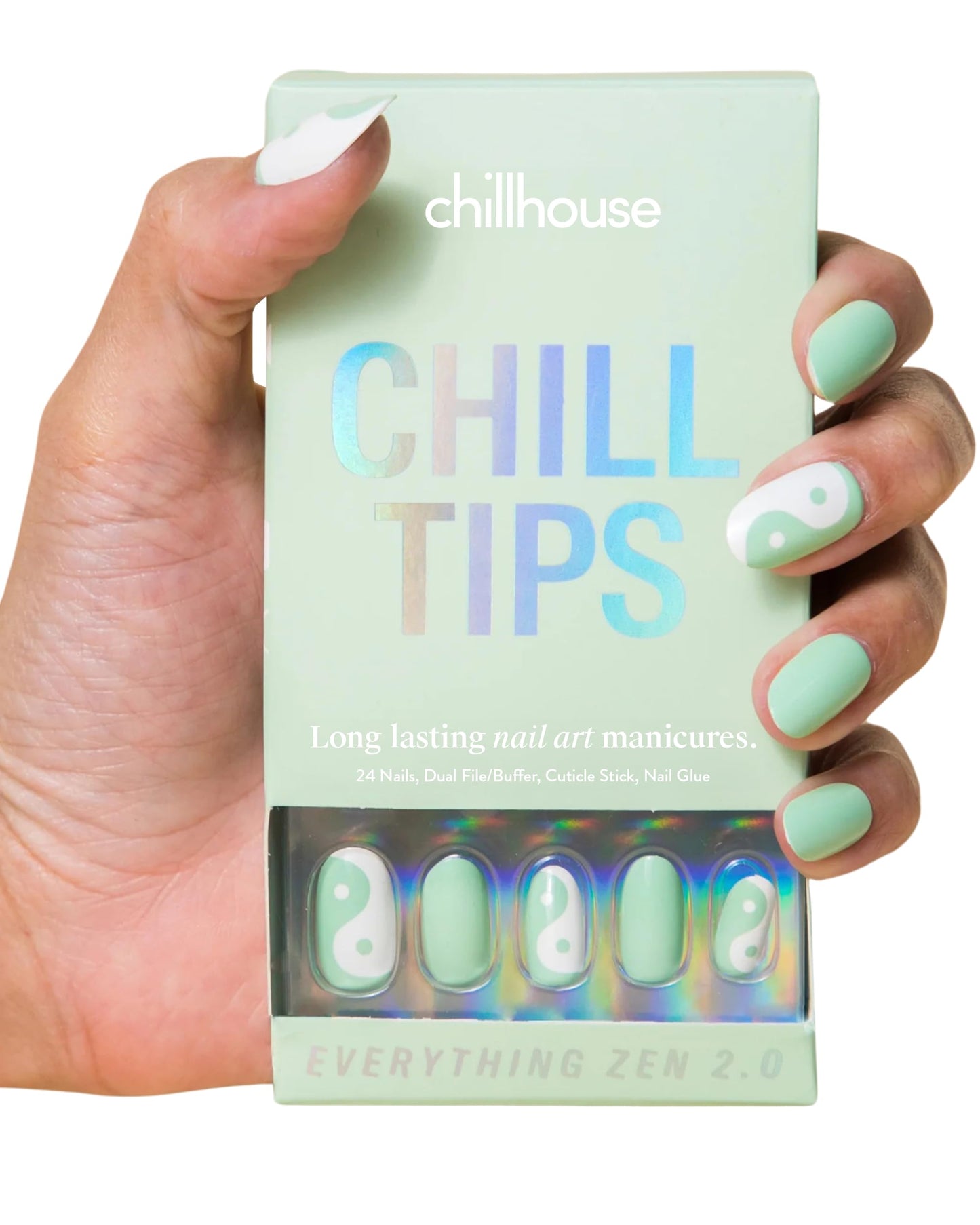 Chillhouse Chill Tips Signatures Press On Nails Kit, Going to the Barre - 24 Nail Shapes & Sizes, Dual-Sided Buffer & File, Cuticle Stick & Glue - Long-Lasting Nail Art Manicures