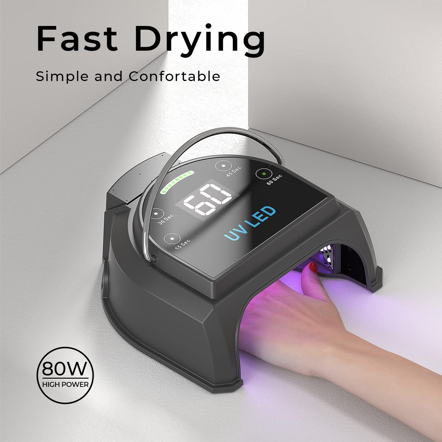 80W Professional Cordless UV LED Nail Lamp, UV Lights for Nails with 45 Beads and Rechargeable Battery, Portable LED Gel Nail Curing Dryer, Nail Polish Machine for Salon or Home, White