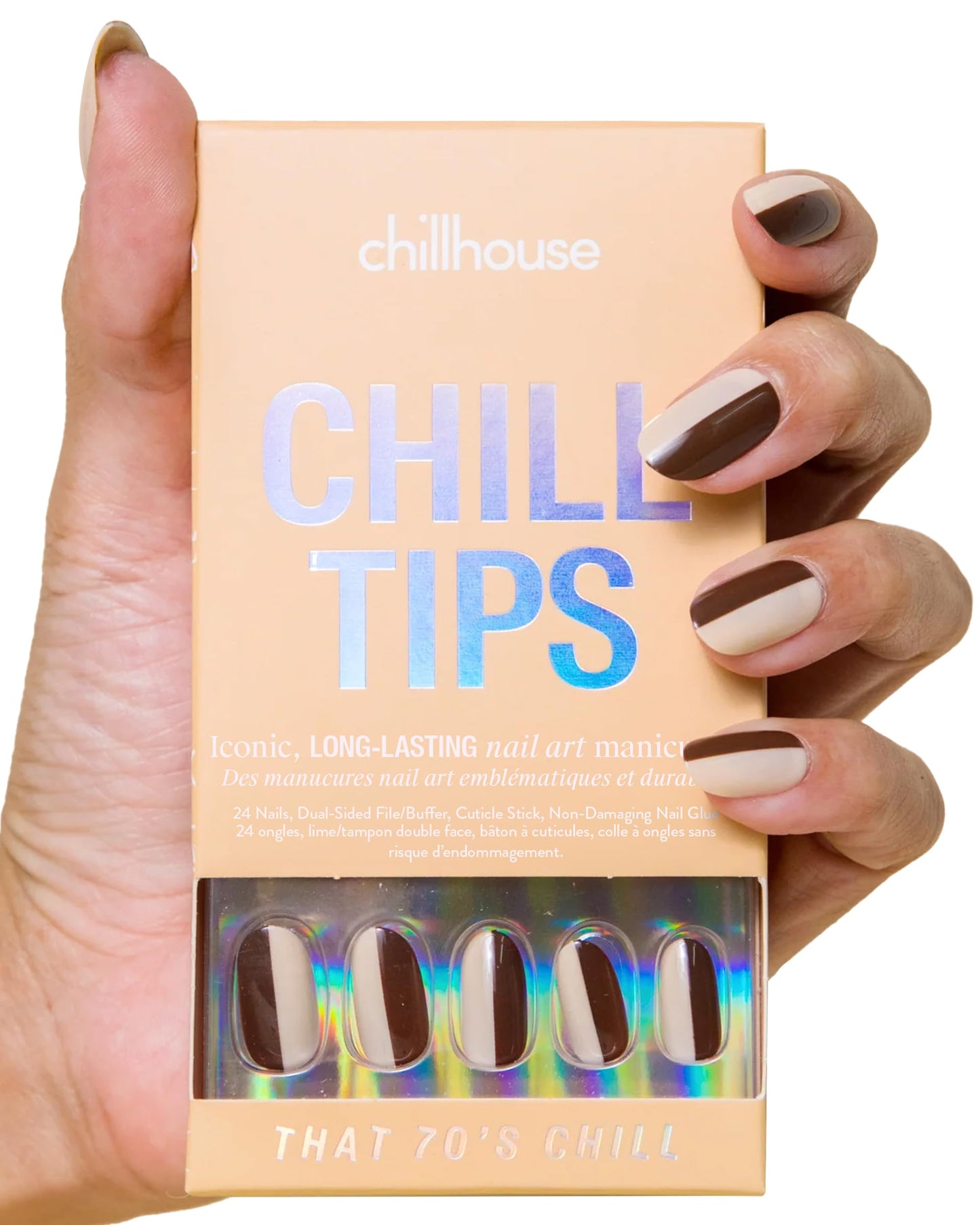 Chillhouse Chill Tips Signatures Press On Nails Kit, Going to the Barre - 24 Nail Shapes & Sizes, Dual-Sided Buffer & File, Cuticle Stick & Glue - Long-Lasting Nail Art Manicures
