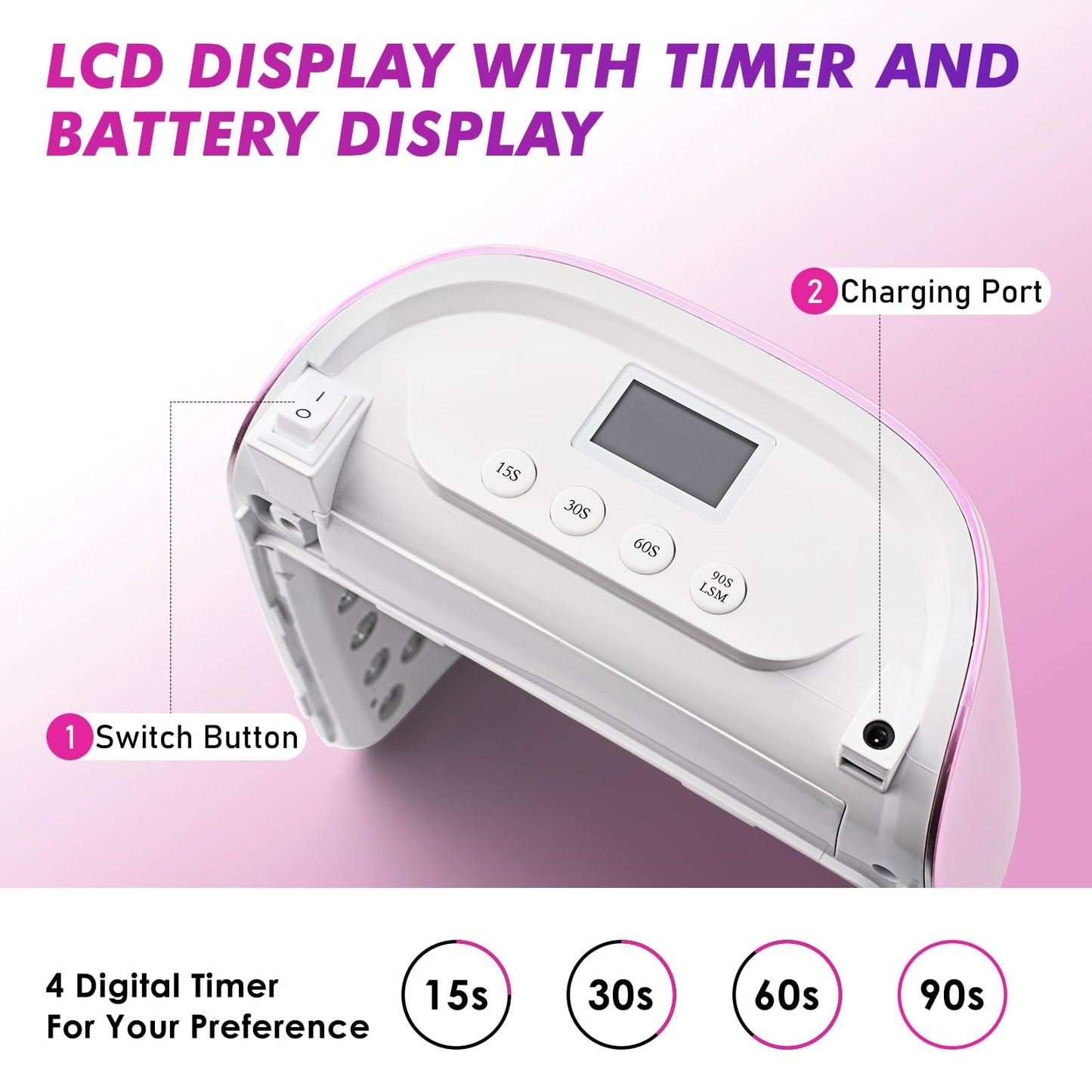 Professional Cordless Rechargeable UV LED Nail Lamp with 4 Timer Setting and 126W High Power Quick Drying Nail Dryer(White)